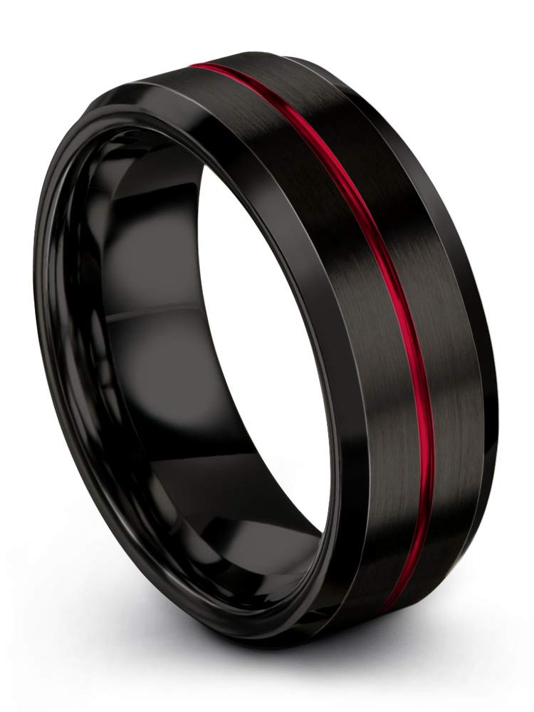 8mm Tungsten Carbide Wedding Band Ring for Men & Women - Blue Black Center Line, Bevel Edge, Brushed/Polished Finish - Custom Engraved Anniversary & Engagement Ring - Perfect for Weddings, Proposals & Special Occasions