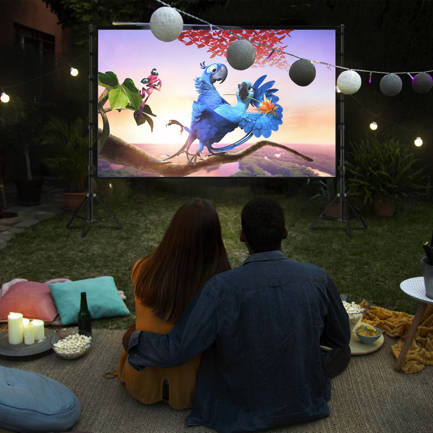 Wootfairy 150 Inch Portable Projector Screen with Stand - Foldable 4K HD 16:9 Wrinkle-Free Movie Screen for Indoor & Outdoor Use | Home Theater, Backyard Cinema, Parties & Presentations | Includes Carry Bag