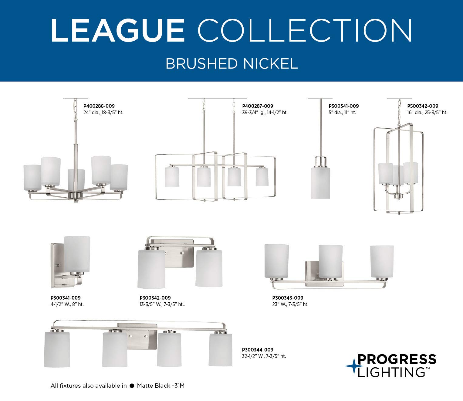 Progress Lighting League Collection 4-Light Modern Farmhouse Bathroom Vanity Light - Brushed Nickel Finish with Etched Glass Shades - Perfect for Bathroom, Powder Room, and Dressing Area Lighting