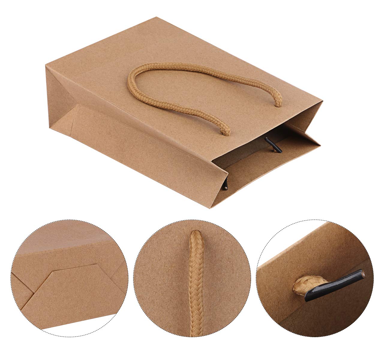 **Eco-Friendly Kraft Gift Bags with Cotton Handles - 5x2x7.5 Inches Small Brown Paper Favor Bags for Parties, Weddings, Baby Showers & Retail Packaging - Pack of 50 (Ideal for Crafts, Takeouts & Business Gifting)**
