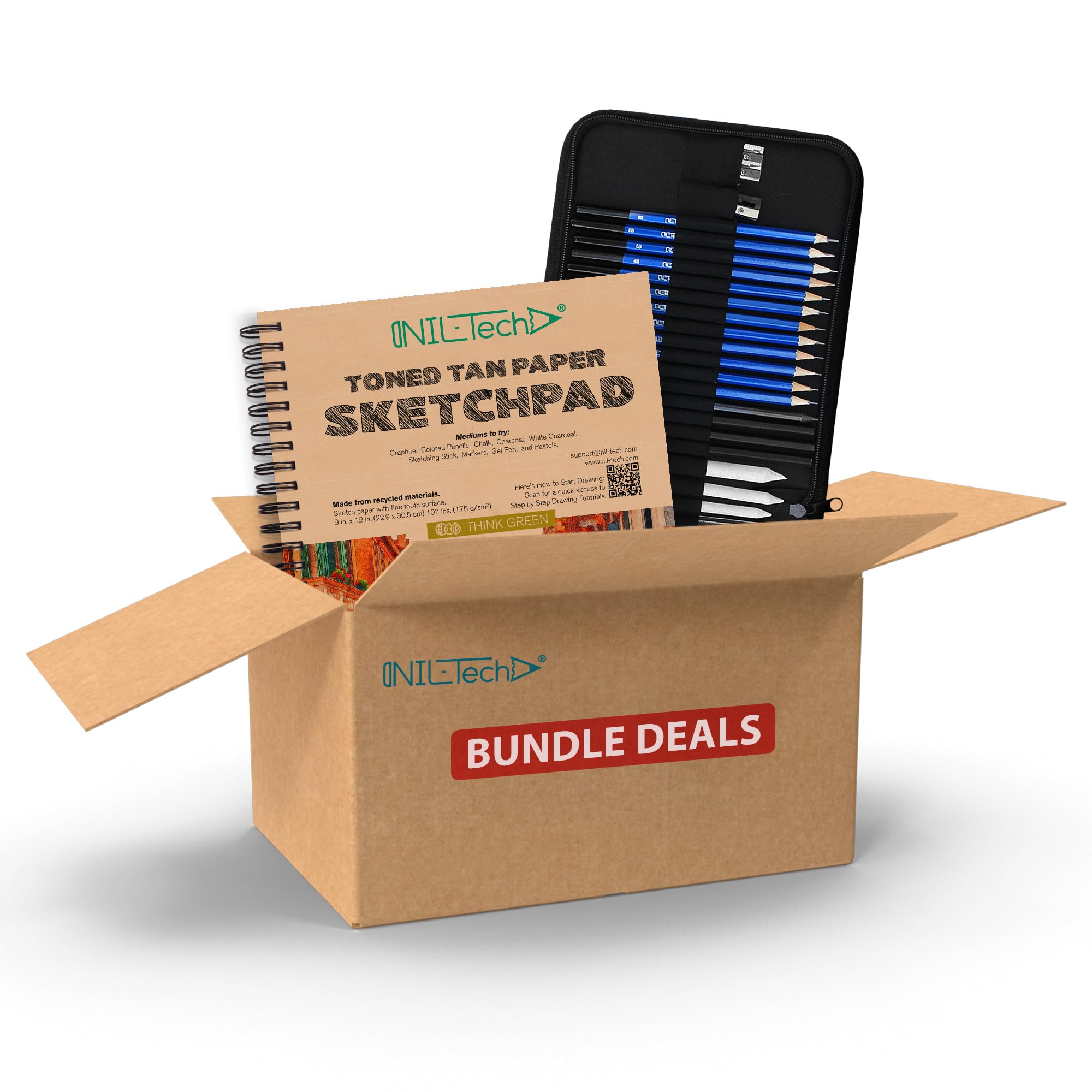 Graphite Drawing Pencils & Sketching Kit - 37-Piece Art Set with Tan Sketchbook for Artists & Beginners