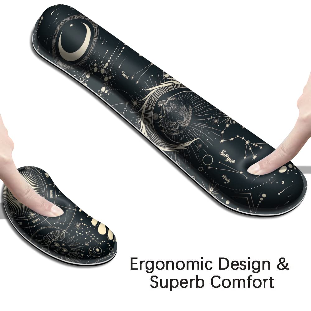 MIBITRI Extended Gaming Mouse Pad & Ergonomic Keyboard Wrist Rest Set - Memory Foam XXL Desk Mat for Pain Relief - 3PC Constellation Design for PC, Office & Gaming Setup