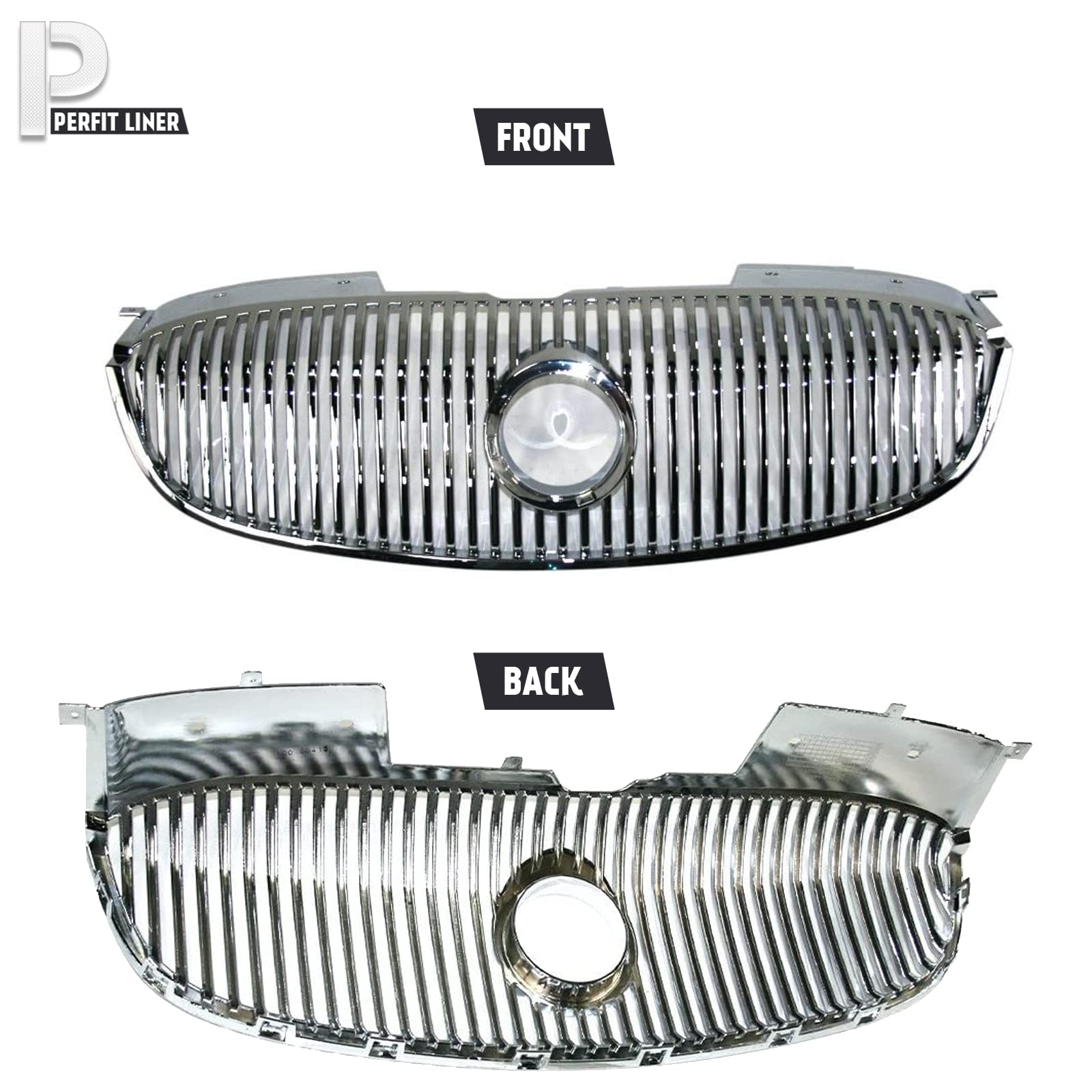 Perfit Liner New Front Chrome Grille Grill Compatible With 2006-2009 BUICK Lucerne Fits CX CXL CXS Model GM1200556 25768116 - Upgrade Your Car's Appearance for Shows & Daily Driving