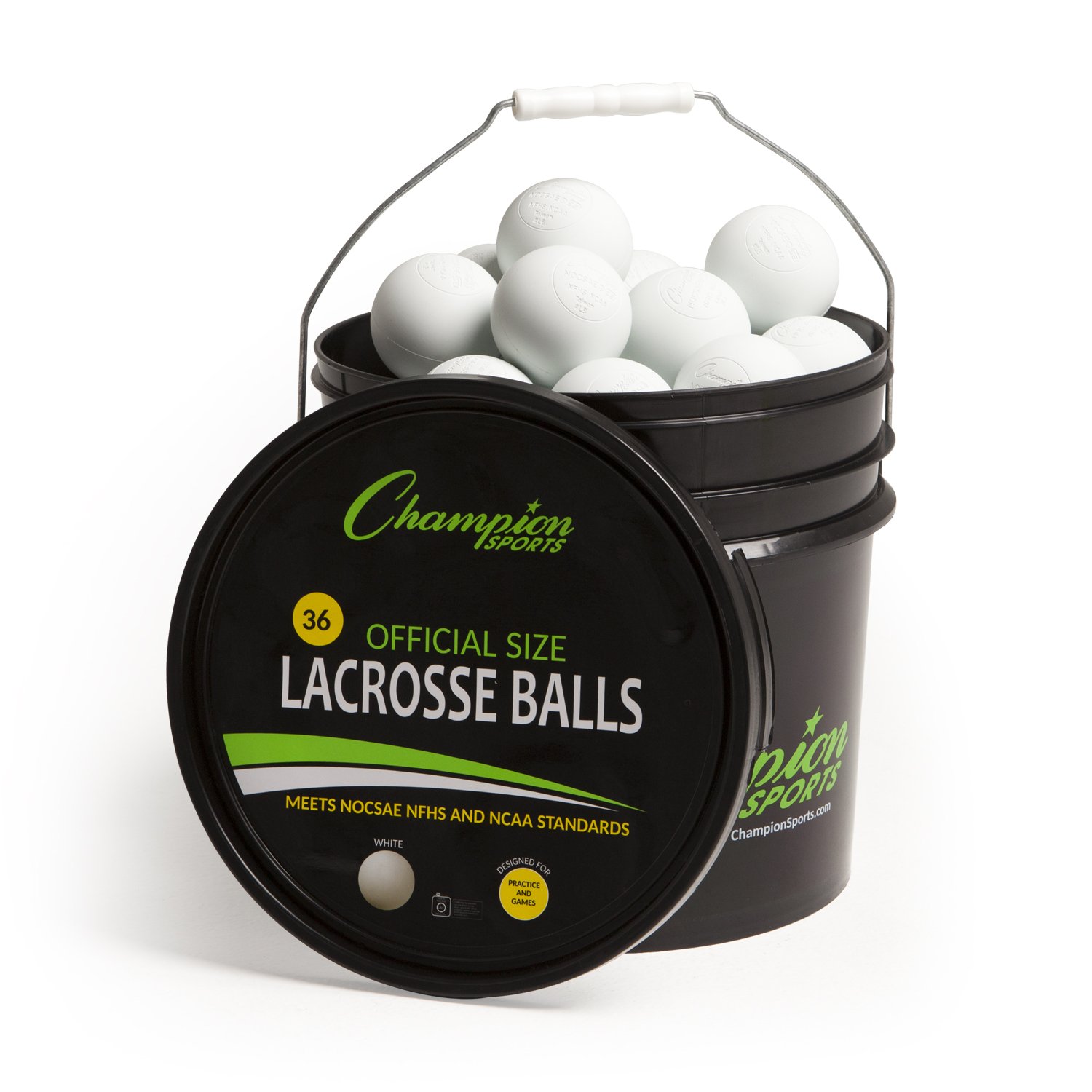 Champion Sports Lacrosse Balls Bucket - Official Regulation Size for Training, Practice & Games (36 Count) - Perfect for Team Drills, Wall Ball Practice & Youth Lacrosse Training