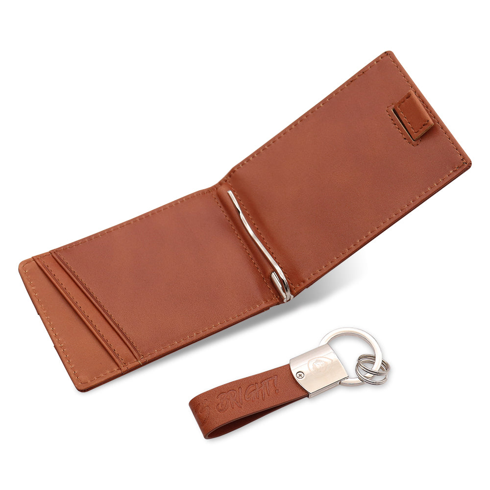 Premium Genuine Leather Brown Wallet & Keychain Set for Men - Stylish and Durable Gift for Everyday Use, Travel, and Business