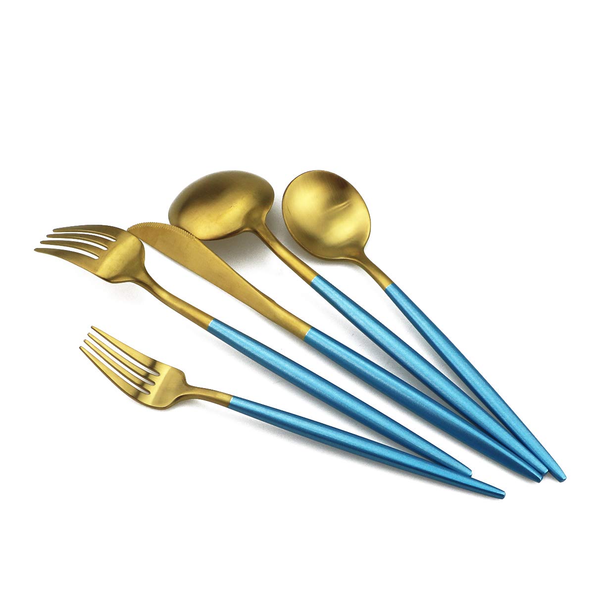 Premium 20-Piece Blue Gold Flatware Set - 18/10 Stainless Steel Cutlery with Matte Blue Handles (Forks, Spoons, Knives) - Elegant Dinnerware for 4 - Perfect for Home Dining, Camping & Travel Utensils