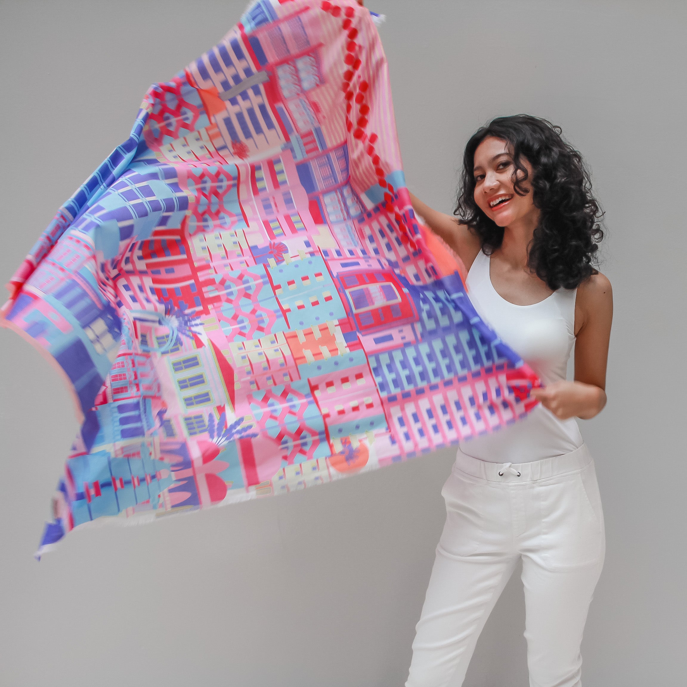 SC Singapore in Technicolour Cotton Scarf - Lightweight Fashion Accessory for Women, Travel & Gift Giving
