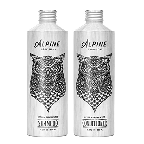 Alpine Provisions Natural Shampoo & Conditioner Set - Cedar & Sandalwood Scent, 16.9 oz Eco-Friendly Aluminum Bottles (Pack of 2) | Sulfate-Free Hair Care for Dry & Damaged Hair | Perfect for Daily Use & Travel