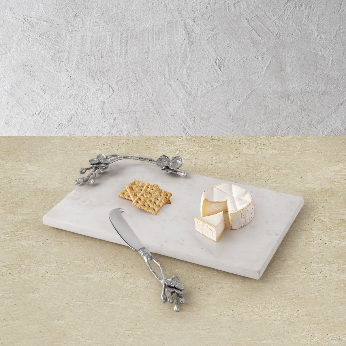 Premium White Orchid Cheese Board Set with Stainless Steel Knife - Elegant Serving Tray for Wine Parties, Charcuterie & Entertaining Guests