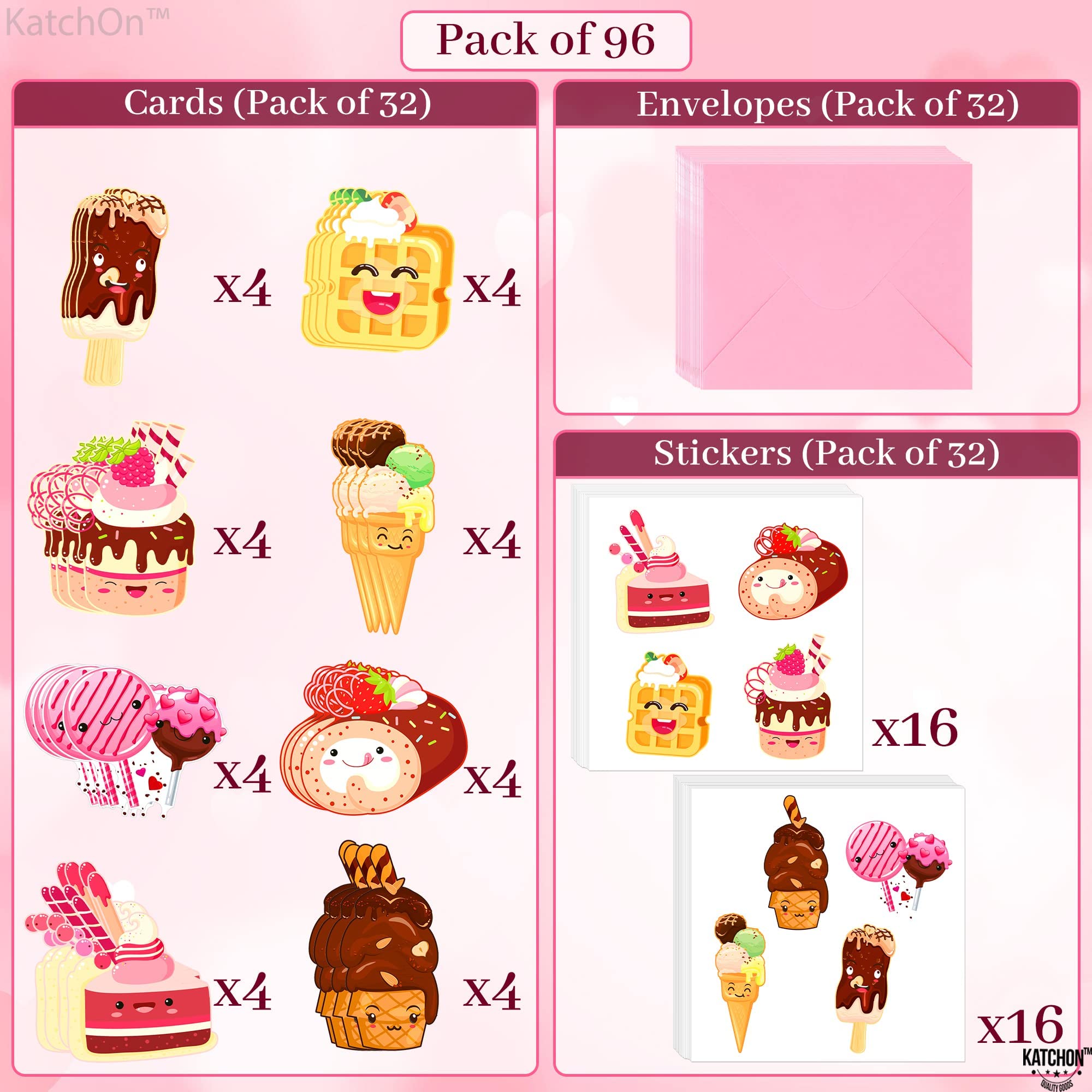 KatchOn Valentine's Day Cards for Kids - 96 Pack with Stickers & Envelopes | Classroom Exchange Cards | Perfect for School Parties & Valentine's Exchange Events