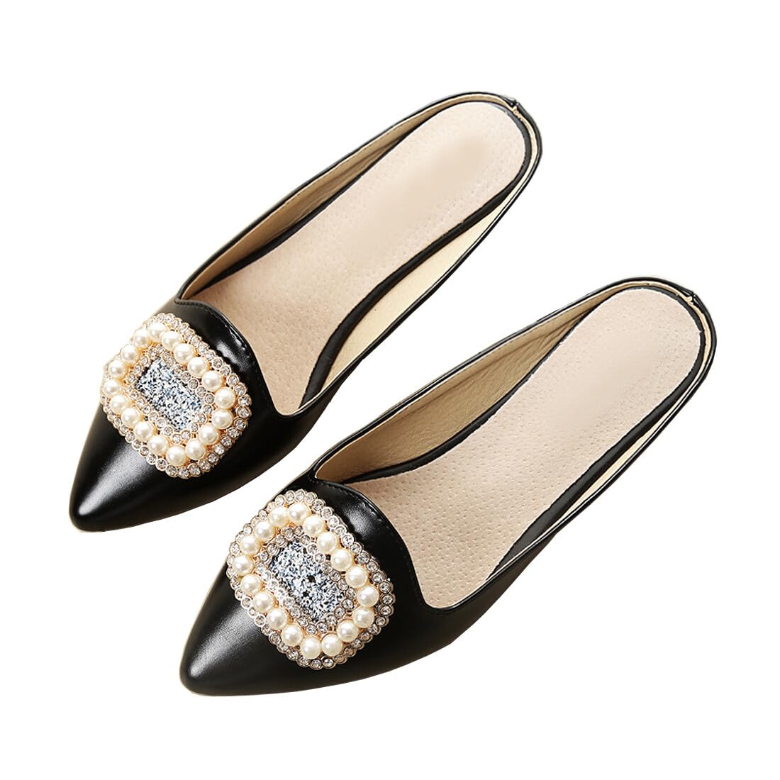 Sparkly Rhinestone Mules for Women - Pointed Toe Slip On Dress Shoes | Comfortable Backless Loafers & Slides for Parties, Weddings & Office Wear