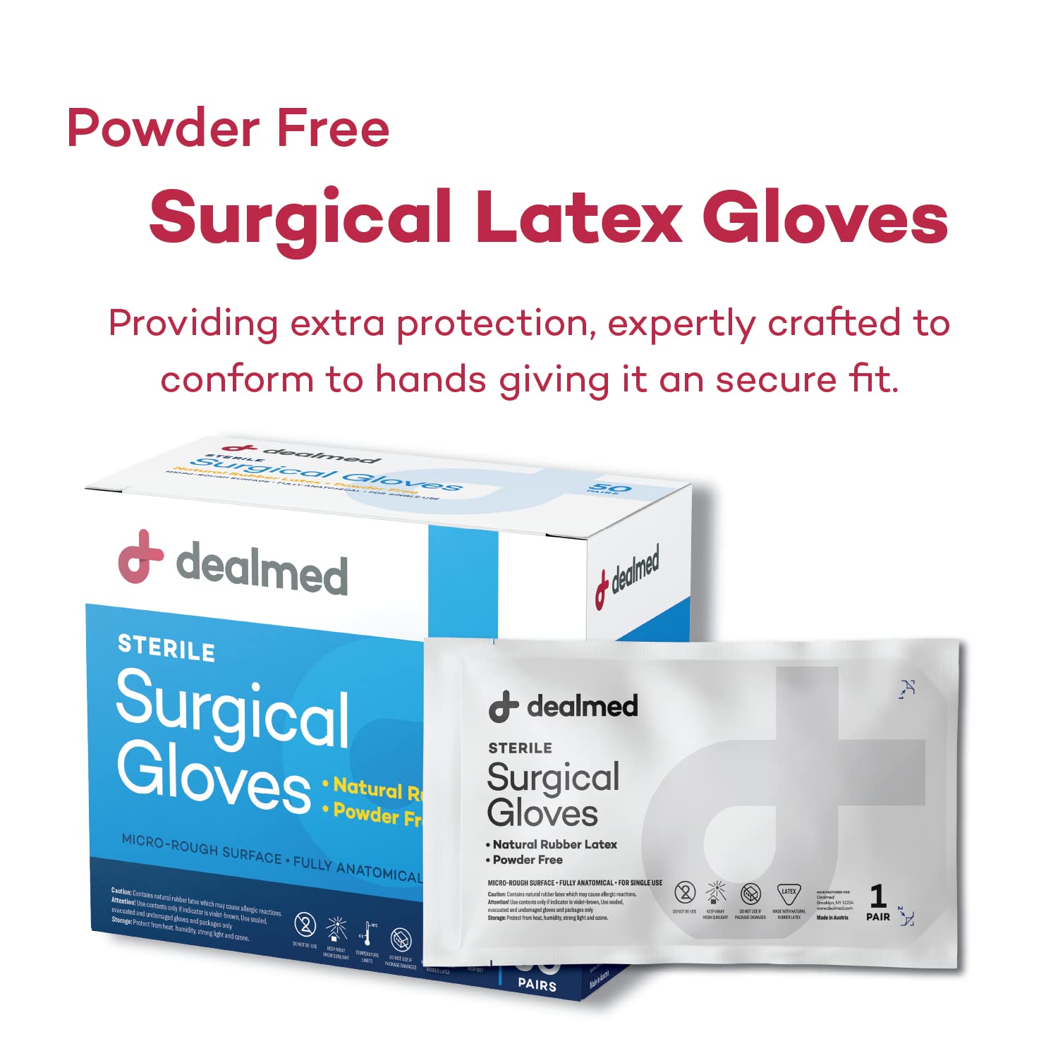Dealmed Disposable Latex Gloves - Medical Exam Grade, Powder-Free, Size 7.5 (50 Pairs/Box, 6 Boxes/Case) - Ideal for Healthcare, Food Service & Cleaning
