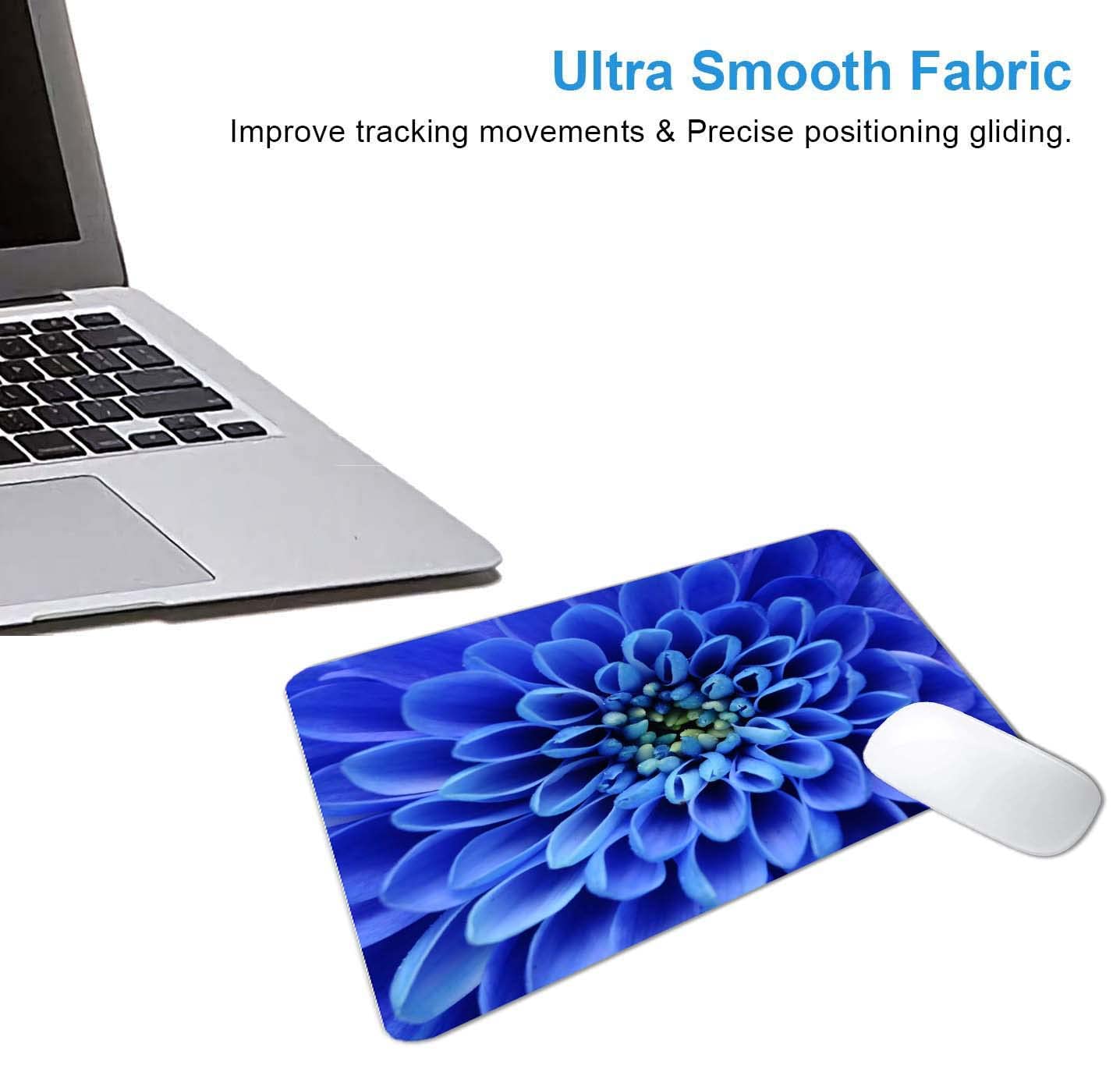Blue Floral Mouse Pad - Cute Small Mousepad with Non-Slip Rubber Base for Laptop & PC - Portable Office Desk Accessory for Work, Gaming & Home Use