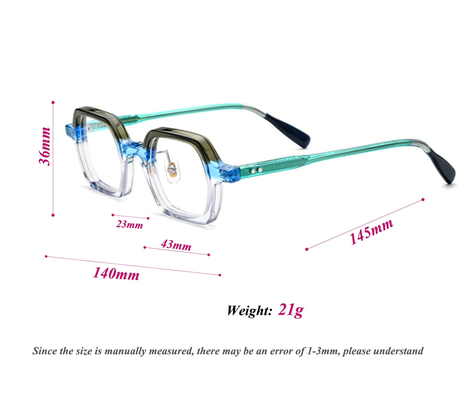 CCspace Unisex Full Rim Small Irregular Square Acetate Eyeglasses 54705 - Lightweight Retro Frame for Men & Women - Perfect for Reading, Work, and Fashion Accessories
