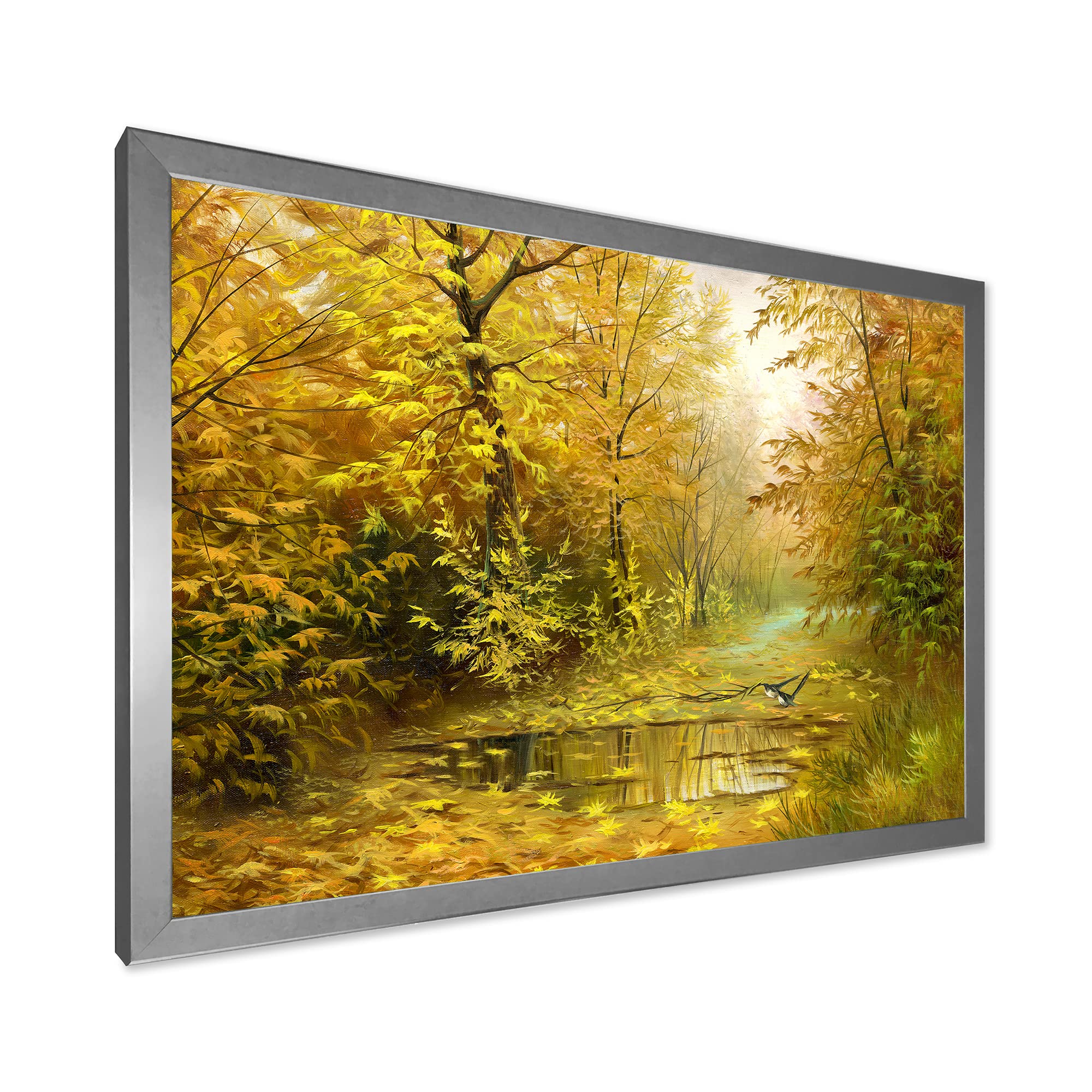 DesignQ Road In Yellow Woodlands Country Framed Wall Art - Rustic Landscape Painting for Living Room, Bedroom & Office Decor