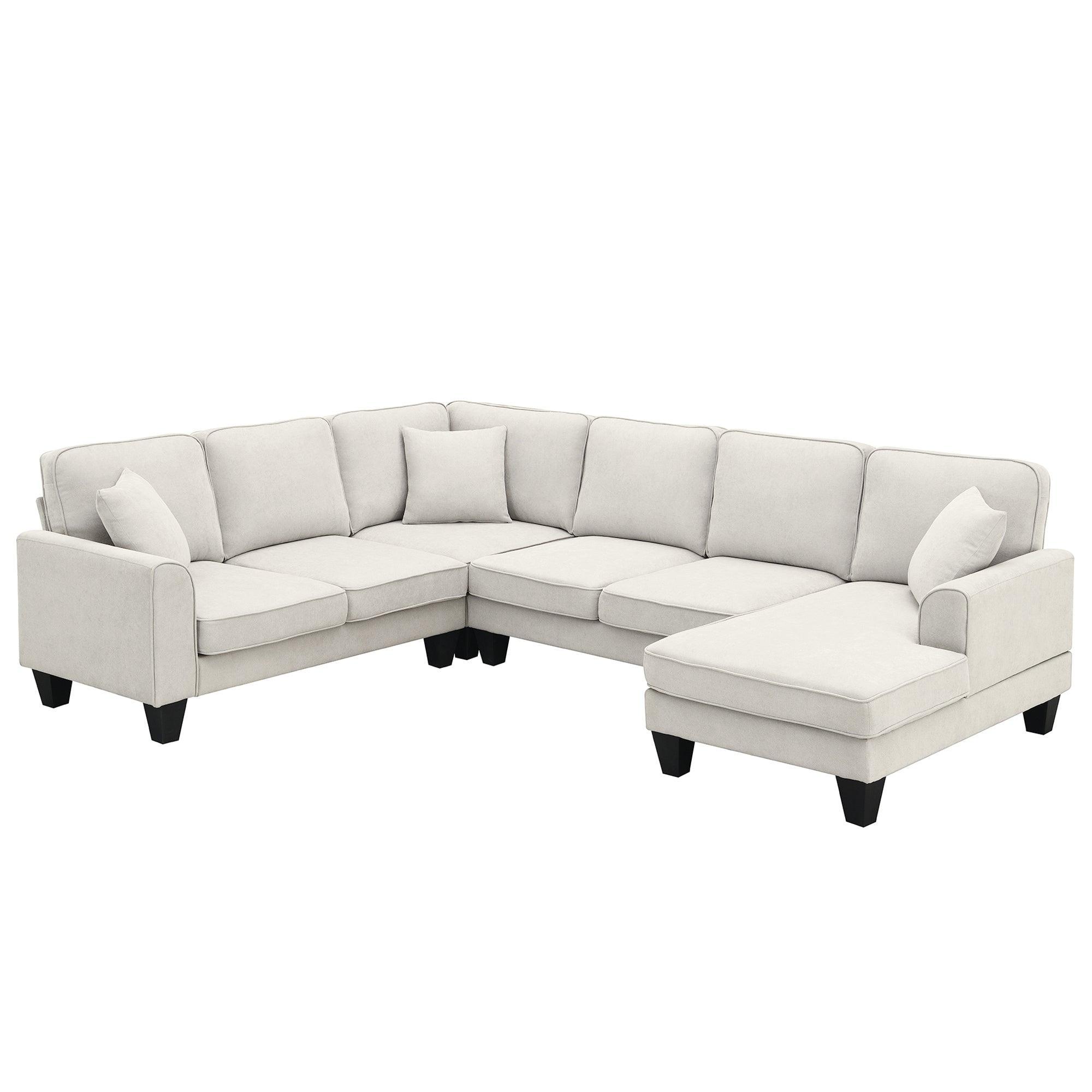 Modern U-Shaped 7-Seater Fabric Sectional Sofa - 108
