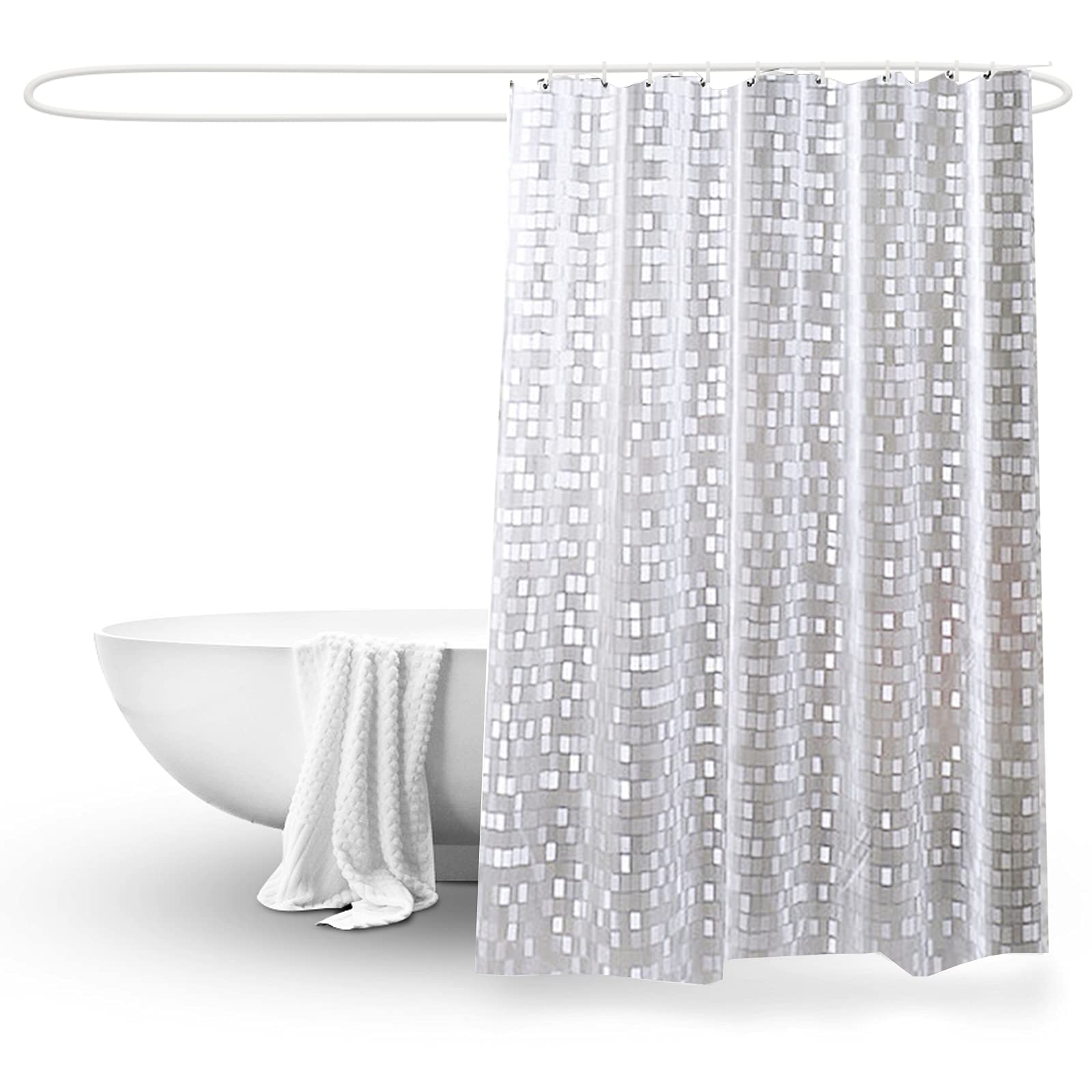 Heavy Duty Clear PVC Shower Curtain Liner - Waterproof & Mold Resistant Bathroom Shower Liner with 12 Hooks, 72x72 Inches (Mosaic Pattern) - Perfect for Bathroom, Shower Stall & Spa Decor