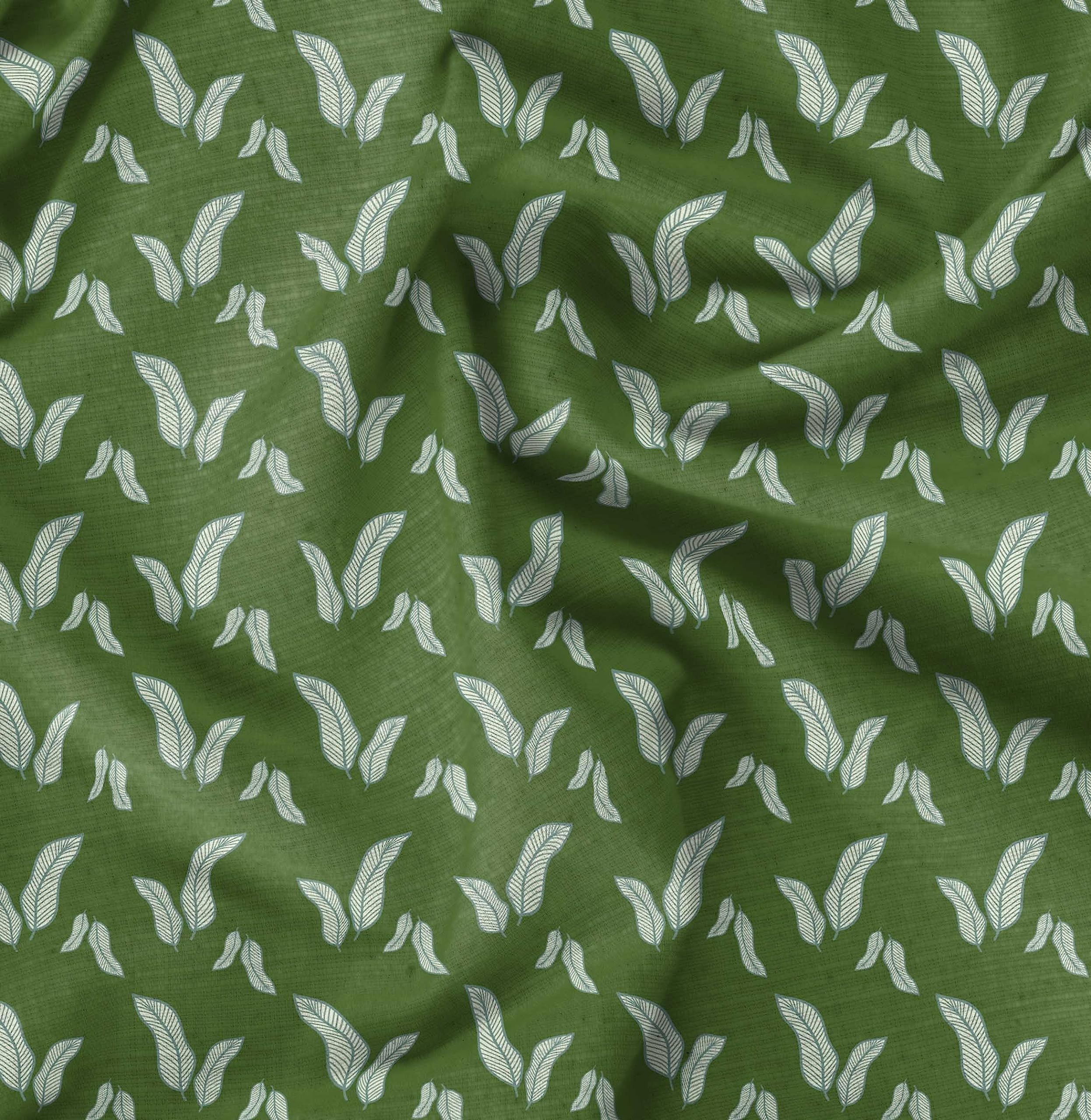 Soimoi Moss Green Georgette Fabric by The Yard - 42 Inch Wide Banana Leaves Printed Textile for Tropical Home Decor, Dresses & Curtains - Elegant & Stylish Fabric for DIY Sewing Projects