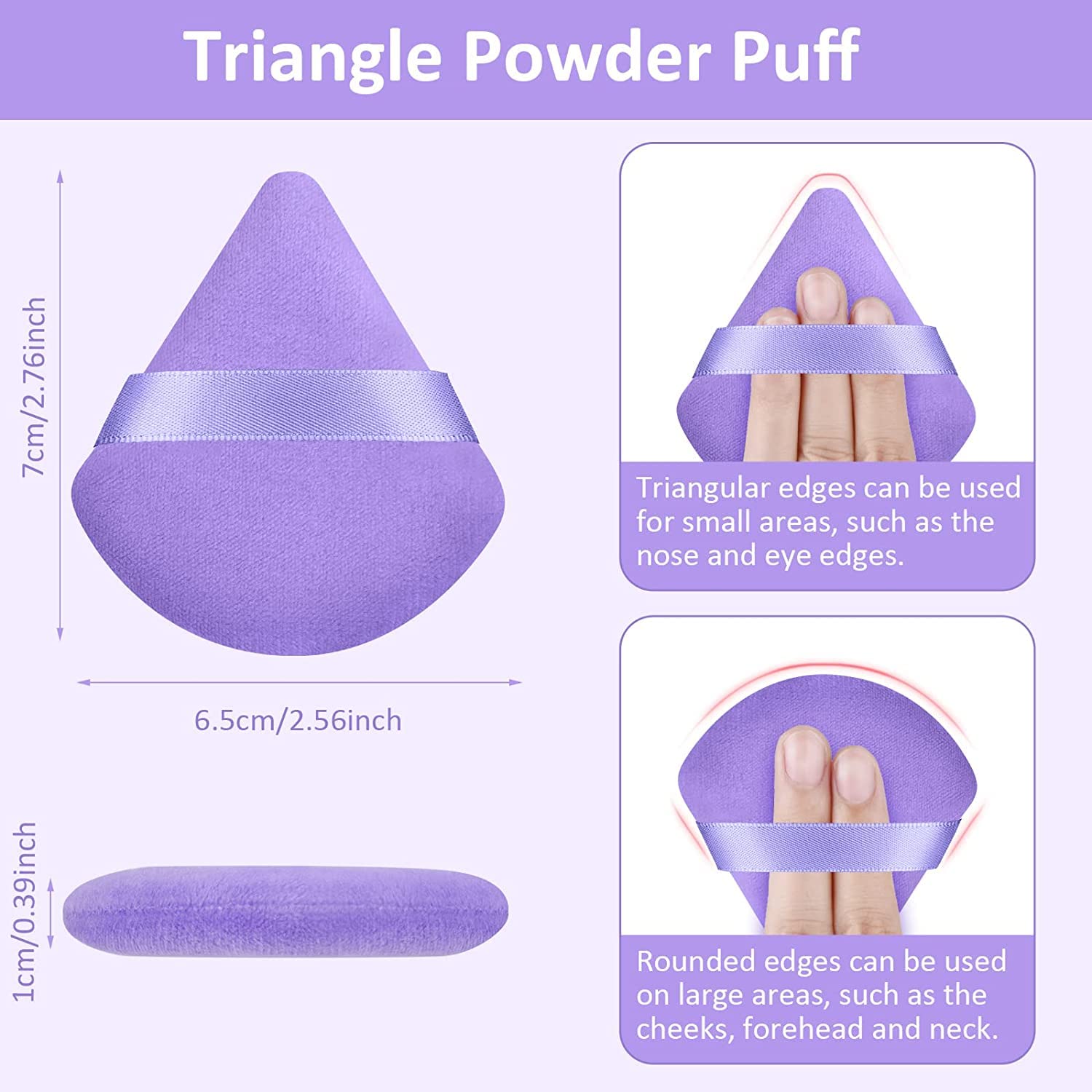 DUAIU 4Pcs Velvet Triangle Powder Puffs - Reusable Makeup Sponge for Face & Setting Powder, Wet/Dry Dual-Use Beauty Blender with Strap - Perfect for Contouring, Baking & Touch-ups On-The-Go