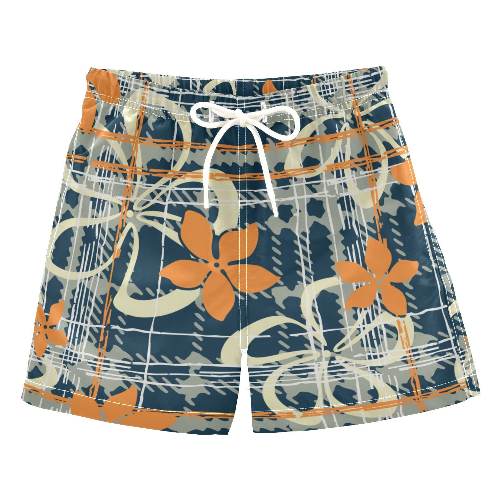 AMICHIC Boys Hibiscus Tartan Swim Trunks - Quick Dry Toddler Swimwear for Kids 2-8 Years | Beach, Pool & Summer Water Activities