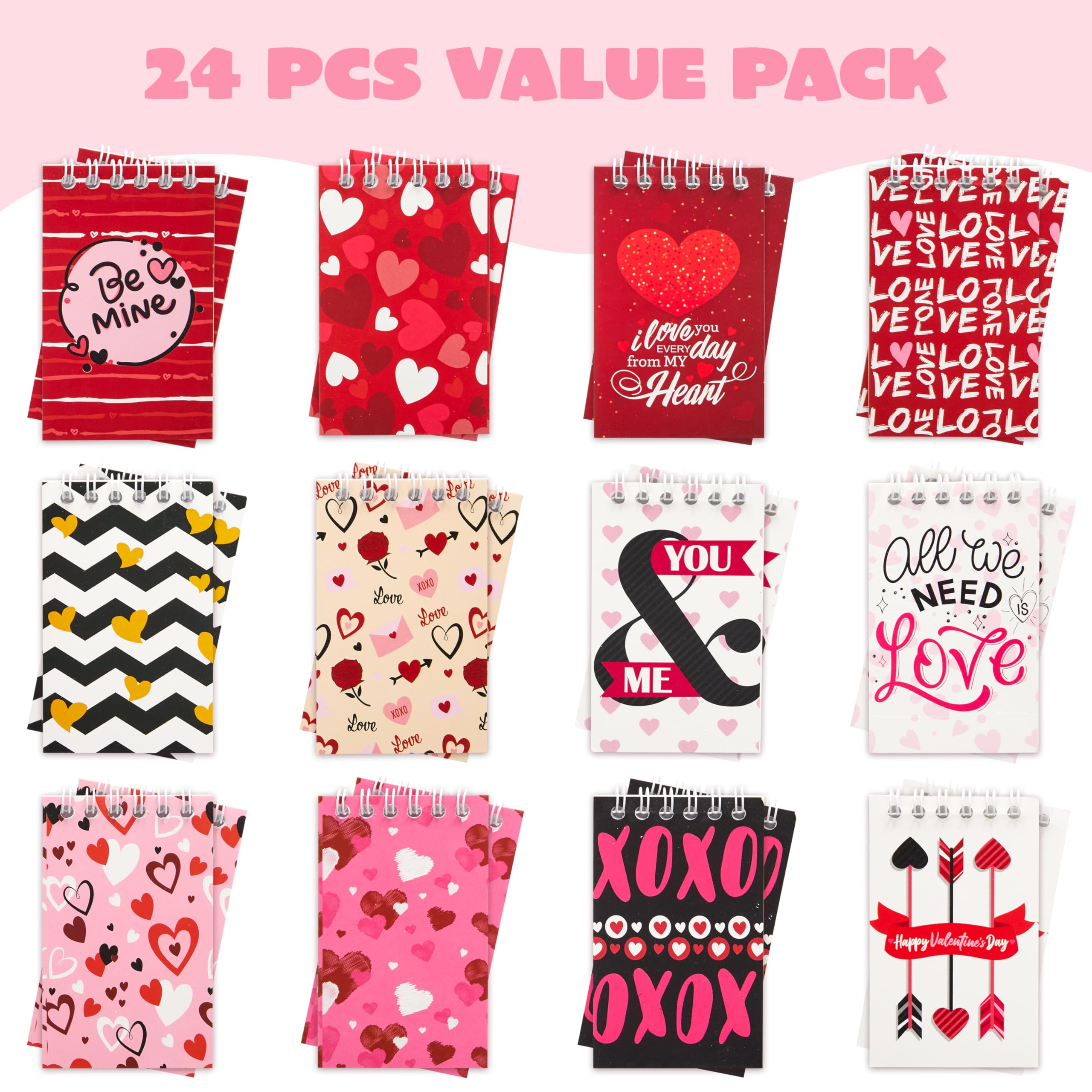 JOYIN 24 Pack 4 Inch Valentine's Day Mini Notepads Set - Cute Heart Design Small Notebooks for Kids, School Classroom Supplies, Party Favors & Gift Exchange (Perfect for Valentine's Day Cards, Teacher Appreciation Gifts, Classroom Rewards)