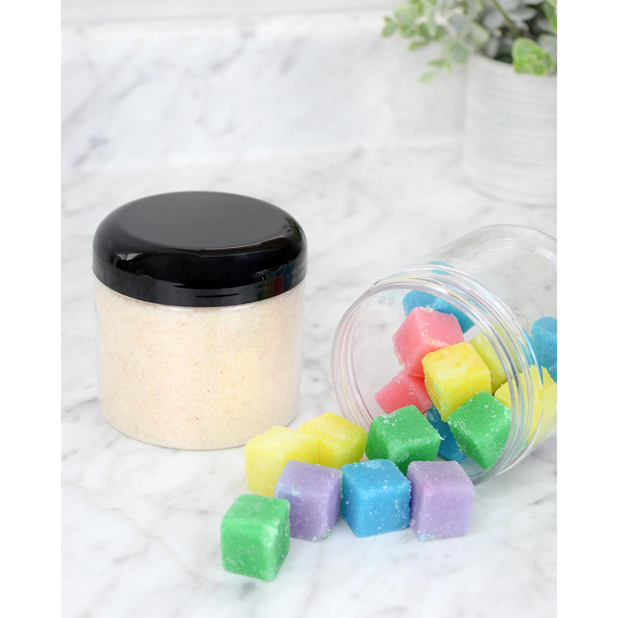 Cornucopia Brands 16oz Clear Plastic Jars with Domed Lids (6-Pack) - BPA Free PET Stackable Straight Sided Canisters for Bathroom, Kitchen & Pantry Storage - Perfect for Organizing Spices, Cotton Balls, Crafts & Dry Goods