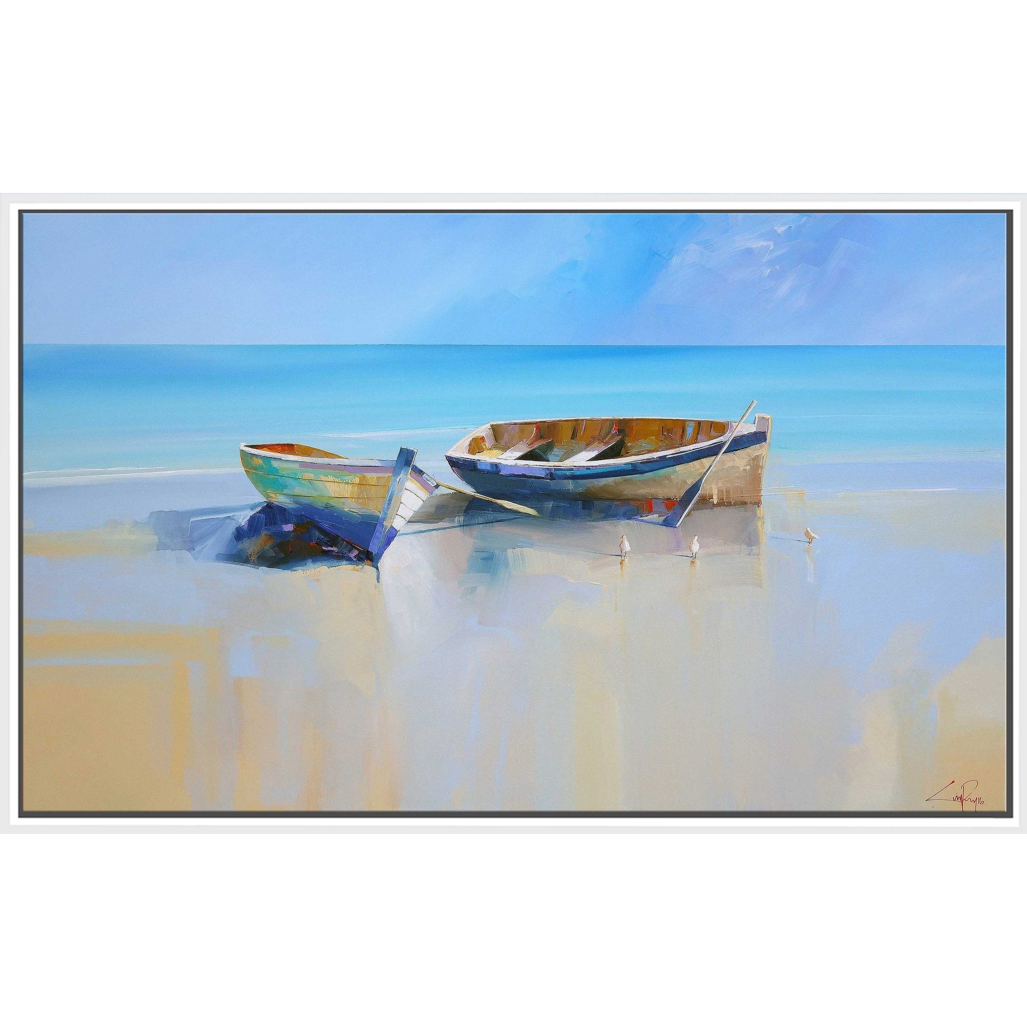 Afternoon Gulls Floating Canvas Wall Art - Seagull Beach Decor for Living Room, Bedroom, Office & Coastal Home Decor