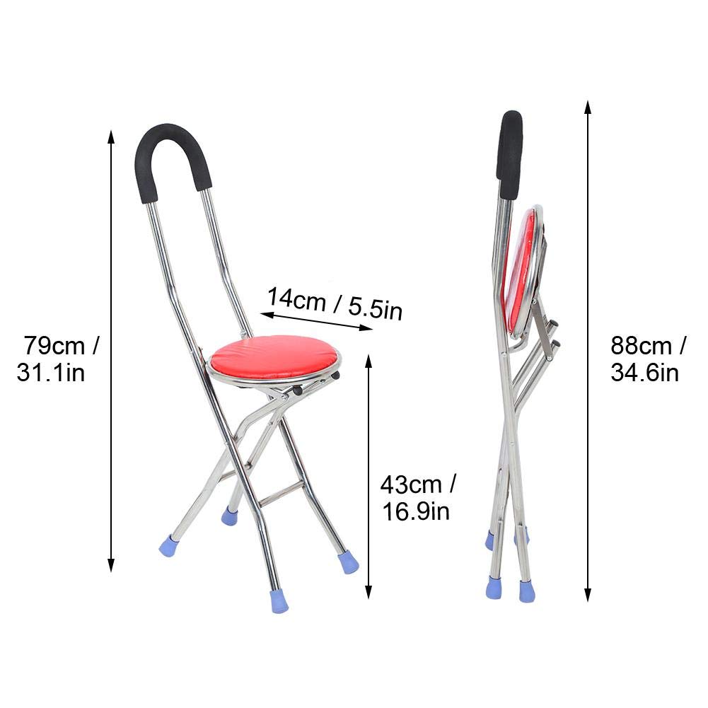 **Portable Folding Cane Chair with Seat - Anti-Slip 4-Leg Walking Stick for Seniors, Sponge Handle & Stainless Steel Frame - Ideal for Hiking, Travel & Outdoor Activities**