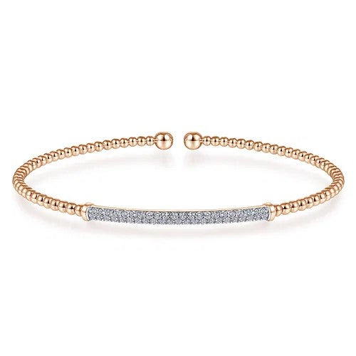14K Rose Gold Bujukan Diamond Bar Split Bangle Bracelet for Women - Elegant Stackable Jewelry for Parties, Weddings & Everyday Wear