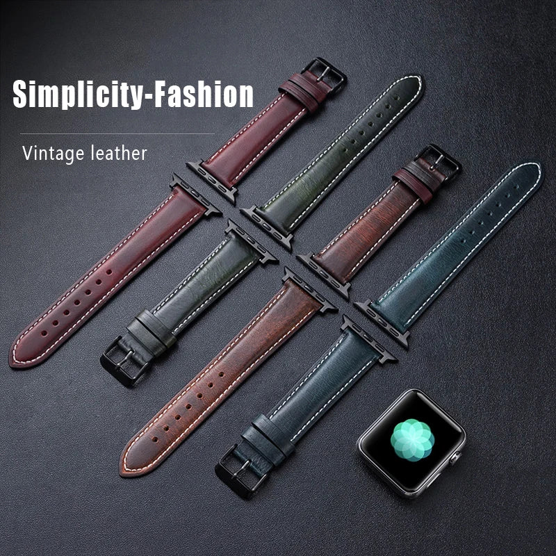 Premium Oil Waxed Genuine Leather Apple Watch Band - Durable & Stylish Replacement Strap for Workouts, Office & Everyday Wear