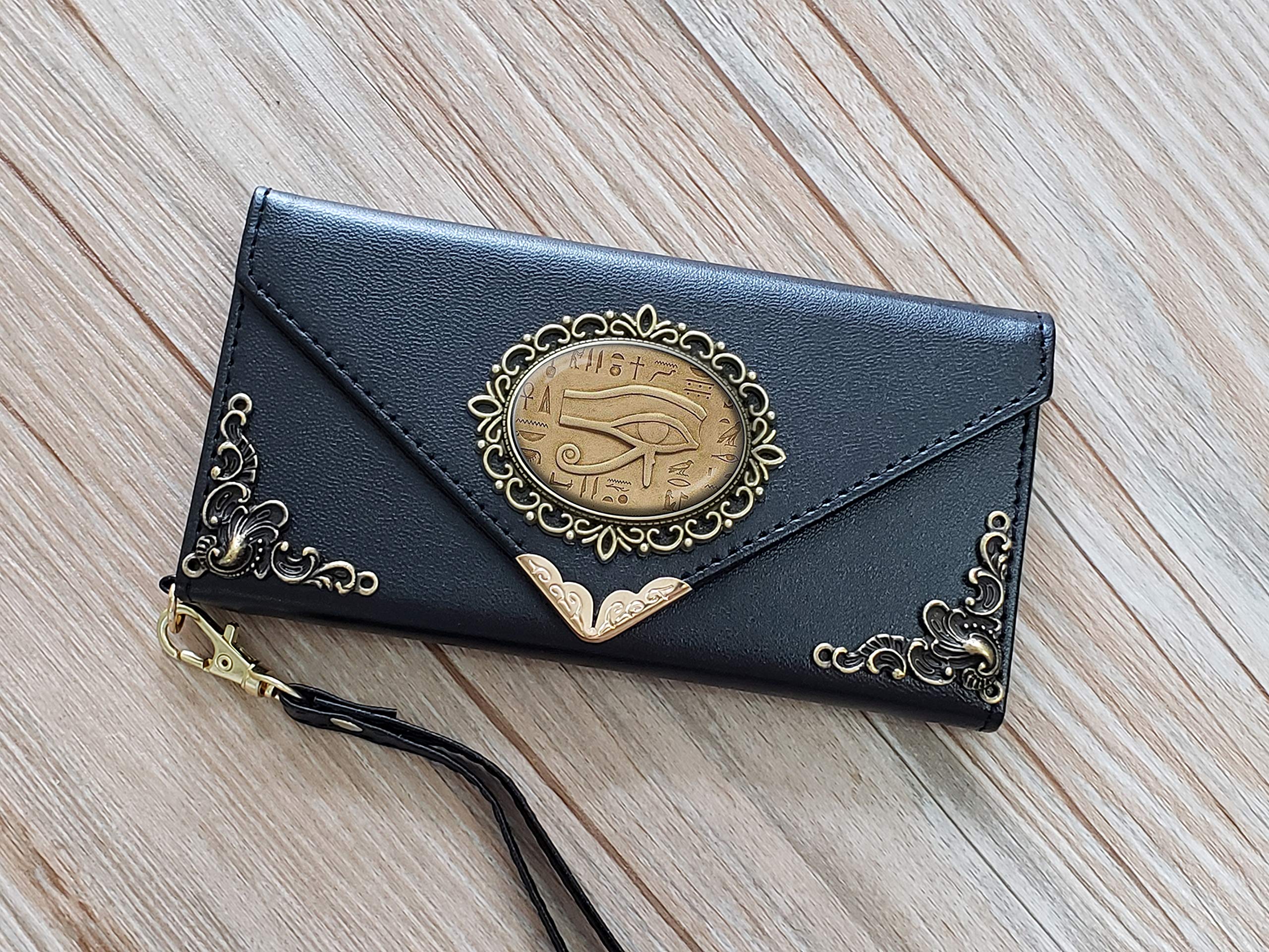 Egyptian Eye Leather Wallet Phone Case for iPhone X XS XR 11 12 13 14 Pro Max & Galaxy S23 S22 S21 S20 Ultra S10 S9 Note 20 8 9 10 Plus - Slim Protective Cover with Card Slots for Daily Use & Travel