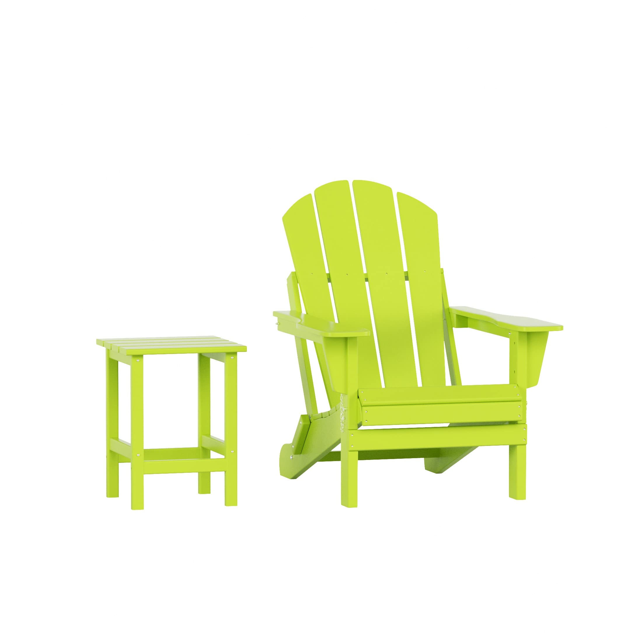 WestinTrends Malibu 2-Piece All-Weather Outdoor Adirondack Chair Set with Side Table - Durable Plastic Patio Furniture for Porch, Deck, Backyard & Garden - Foldable Design for Easy Storage (Lime Green) | Perfect for Relaxing, Sunbathing & Outdoor Entertaining
