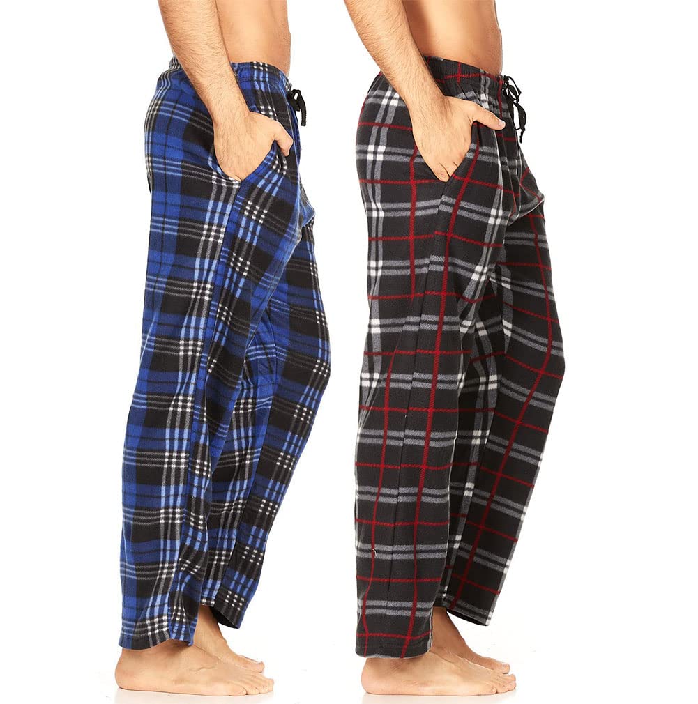 Daresay Men's Fleece Pajama Pants with Pockets - Soft Microfleece Sleepwear & Lounge Pants for Men, Multipack Comfortable Nightwear for Home, Travel & Relaxation