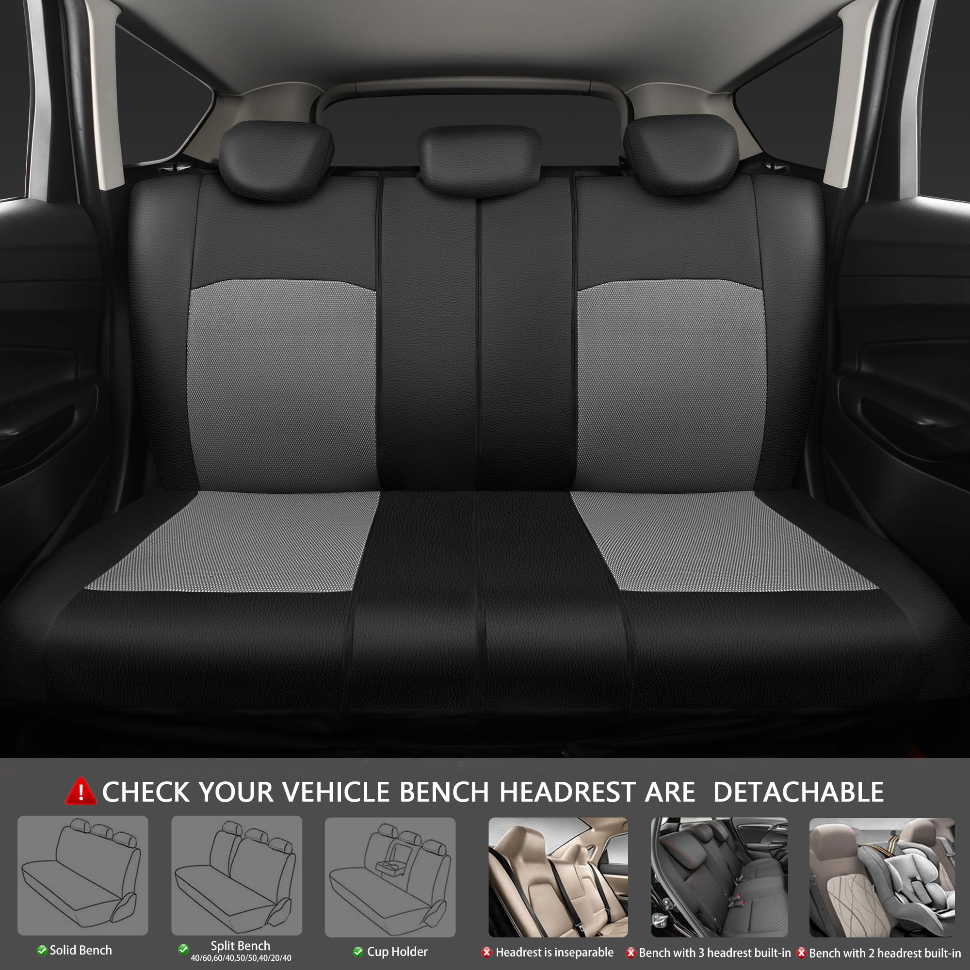 CAR-GRAND Breathable Air Mesh Car Seat Covers - Universal Fit Leather Seat Protectors for Cars, Trucks, SUVs & Sedans | Airbag Compatible, Black & Grey | Perfect for Daily Commute & Road Trips