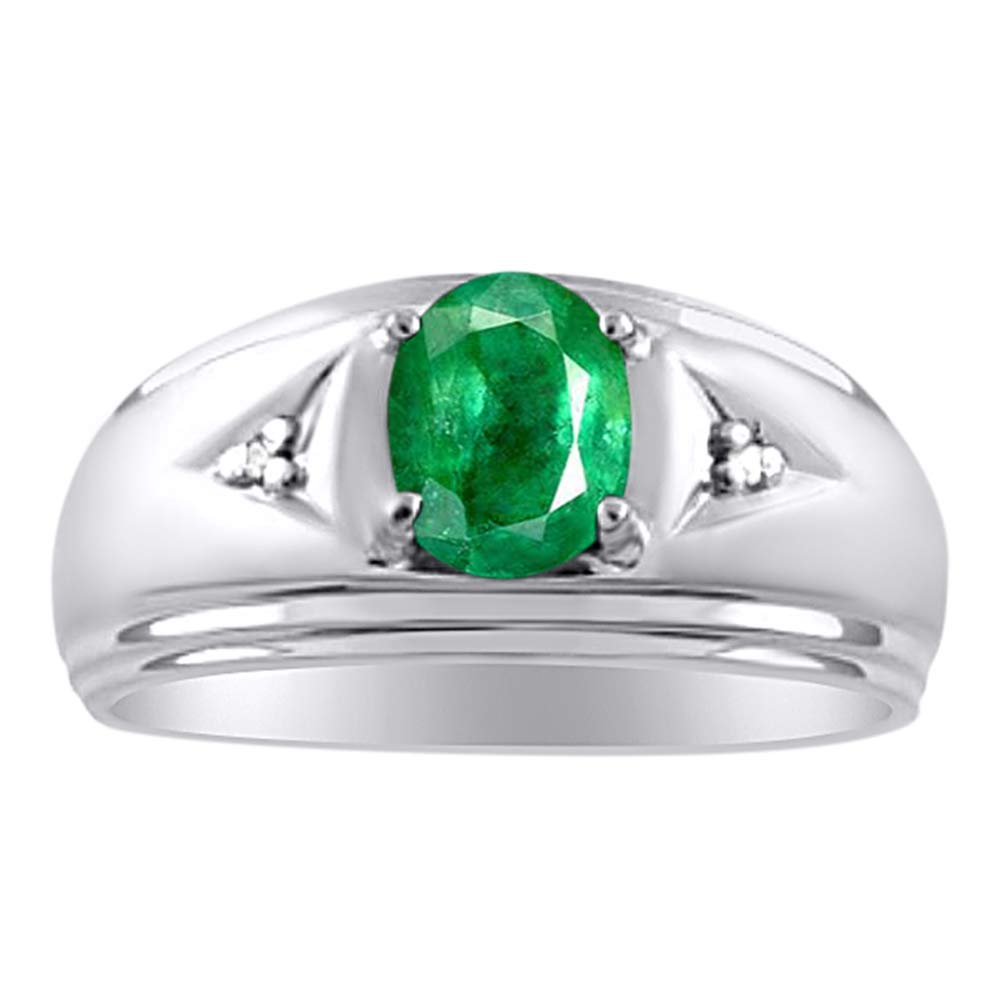 RYLOS Men's Sterling Silver Rings with 8X6MM Oval Gemstone & Genuine Diamond - Classic Birthstone Jewelry for Men (Sizes 8-13) | Perfect for Weddings, Anniversaries, Gifts & Everyday Wear