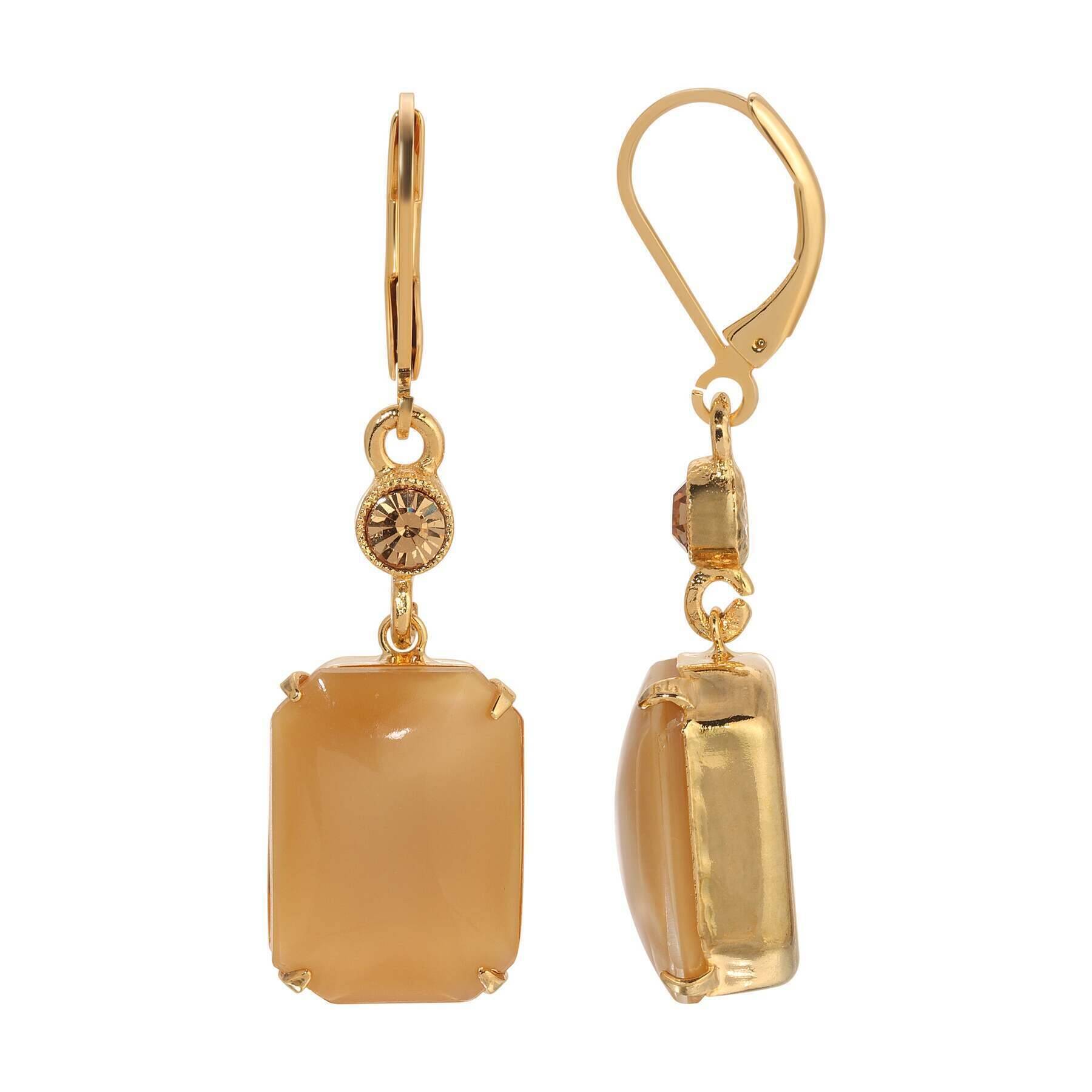1928 Jewelry Beige Octagon Moonstone & Light Topaz Crystal Dangling Earrings for Women - Elegant Boho Chic Accessories for Parties, Weddings & Everyday Wear
