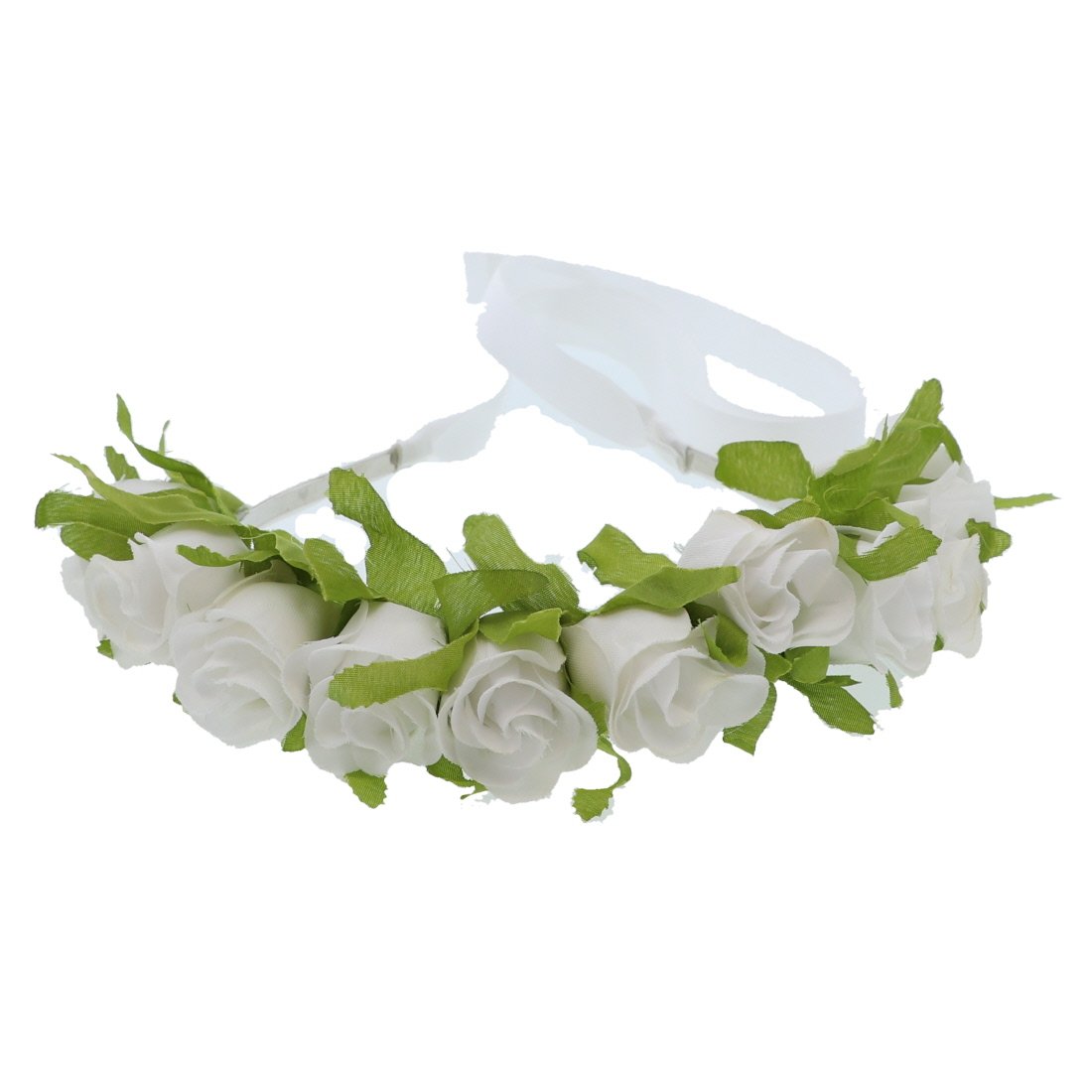 Small White Rose Boho Floral Crown Headband with Ribbon - Perfect for Weddings, Festivals, and Photo Shoots