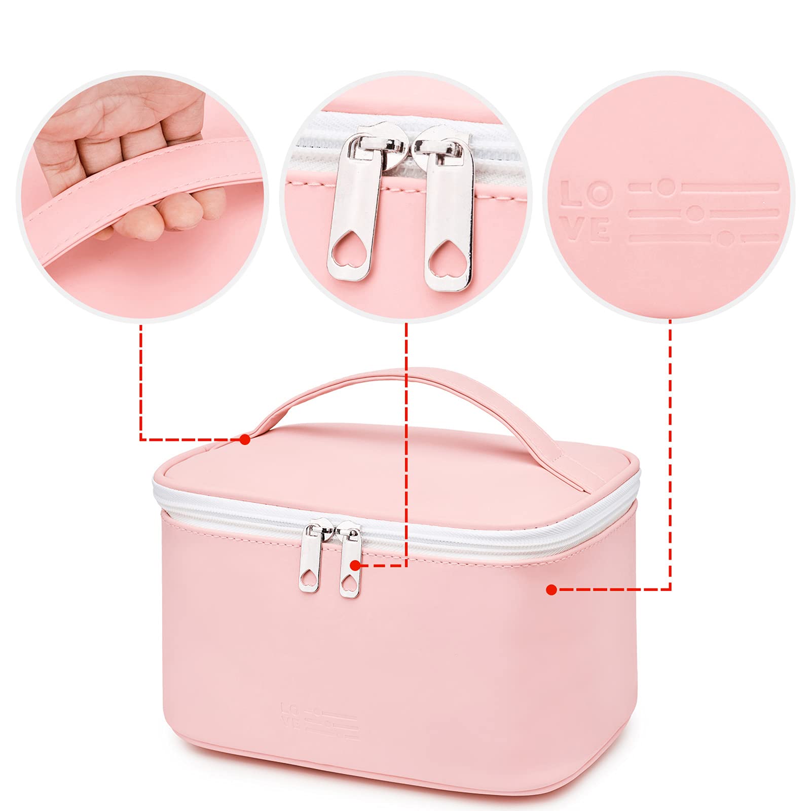 Xelvix 15cm Waterproof Makeup Bag for Women - Travel Cosmetic Organizer Pouch for Toiletries, Brushes & Accessories - Perfect for Home, Gym & Vacation Travel - Pink