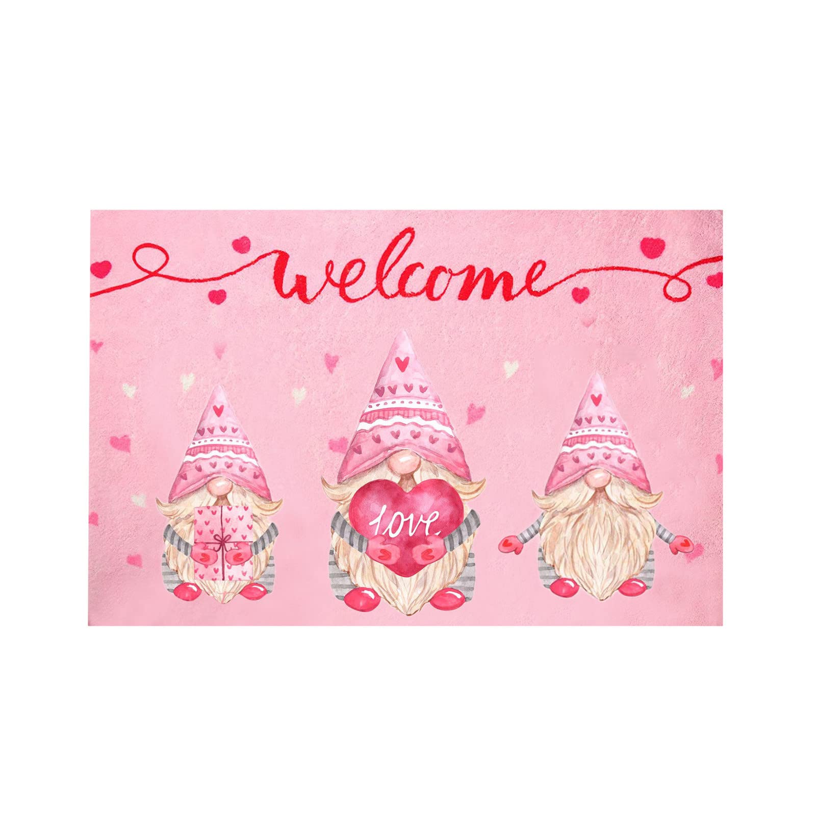 Valentine's Day Welcome Doormat - Heart Pattern Gnome Design Non-Slip Indoor/Outdoor Floor Mat - Washable Holiday Decor for Front Door, Porch, and Home Entrance - Perfect for Valentine's Gifts & Seasonal Decorations