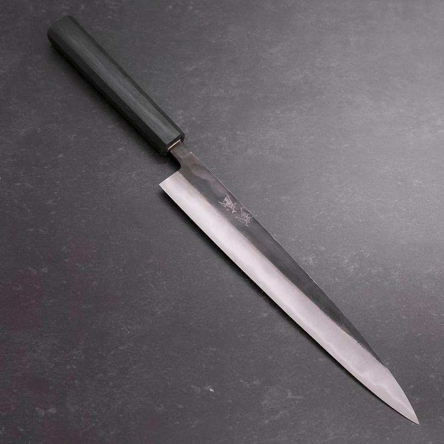 Premium Japanese Sujihiki Knife 240mm - Blue Steel #2 Kurouchi Finish with Dark Blue Urushi Handle - Perfect for Sushi, Sashimi & Meat Slicing