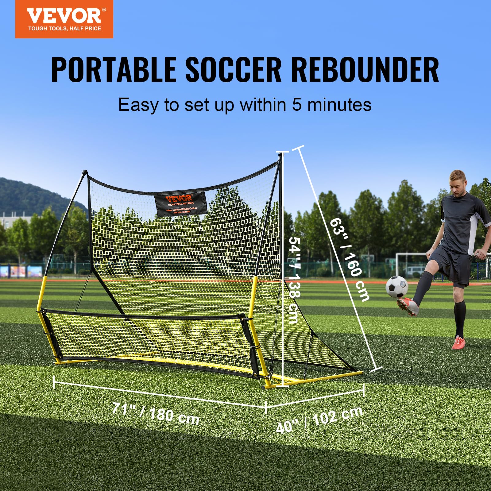 VEVOR Portable Soccer Rebounder Net - Iron Soccer Training Equipment with Carry Bag for Solo Practice, Passing & Volley Drills | Perfect for Backyard, Team Training & Football Skill Development