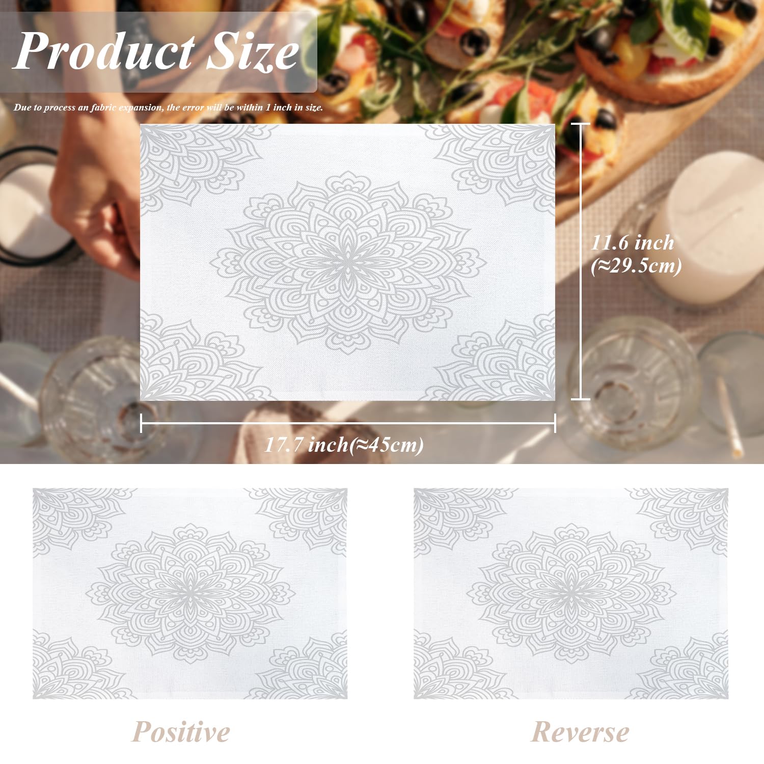 Shrahala Geometric Circles Placemats - Set of 4 Washable Linen Burlap Table Mats with Heat Insulation (12x18 Inch) | Round Mandala Doodle Design for Dining Table & Kitchen Decor | Perfect for Dinner Parties, Family Gatherings & Home Styling
