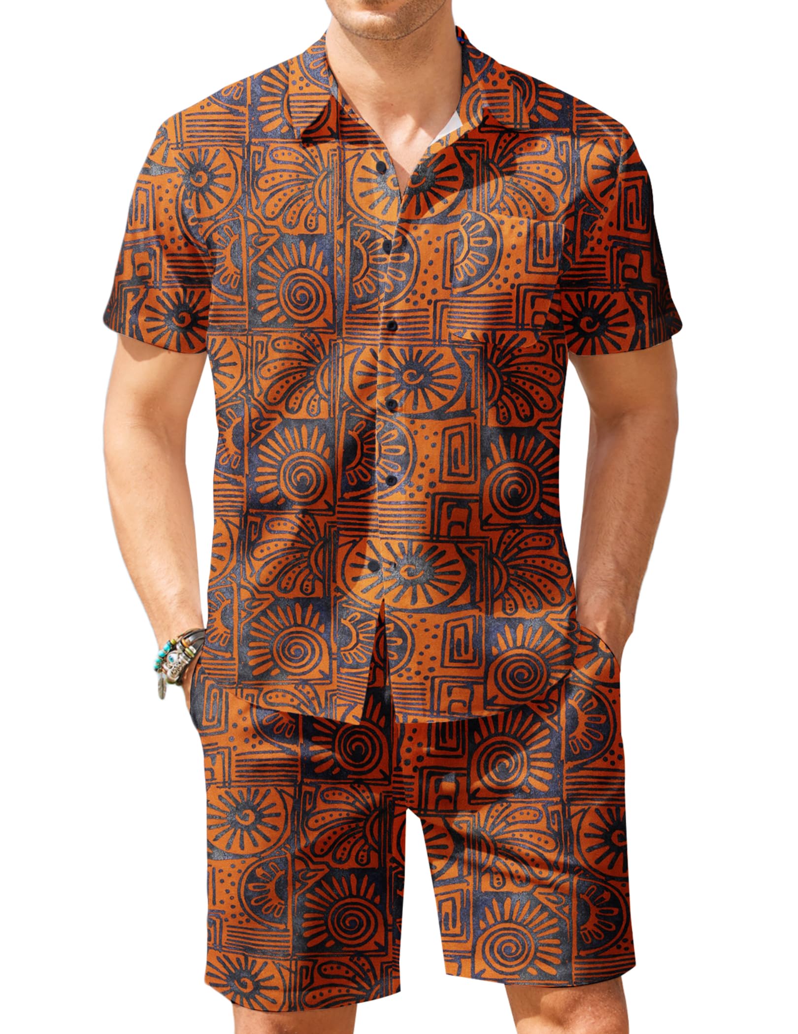 COOFANDY Men's Hawaiian 2-Piece Outfit - Floral Matching Summer Beach Shirt & Shorts Set for Vacation, Pool Party, and Tropical Getaways