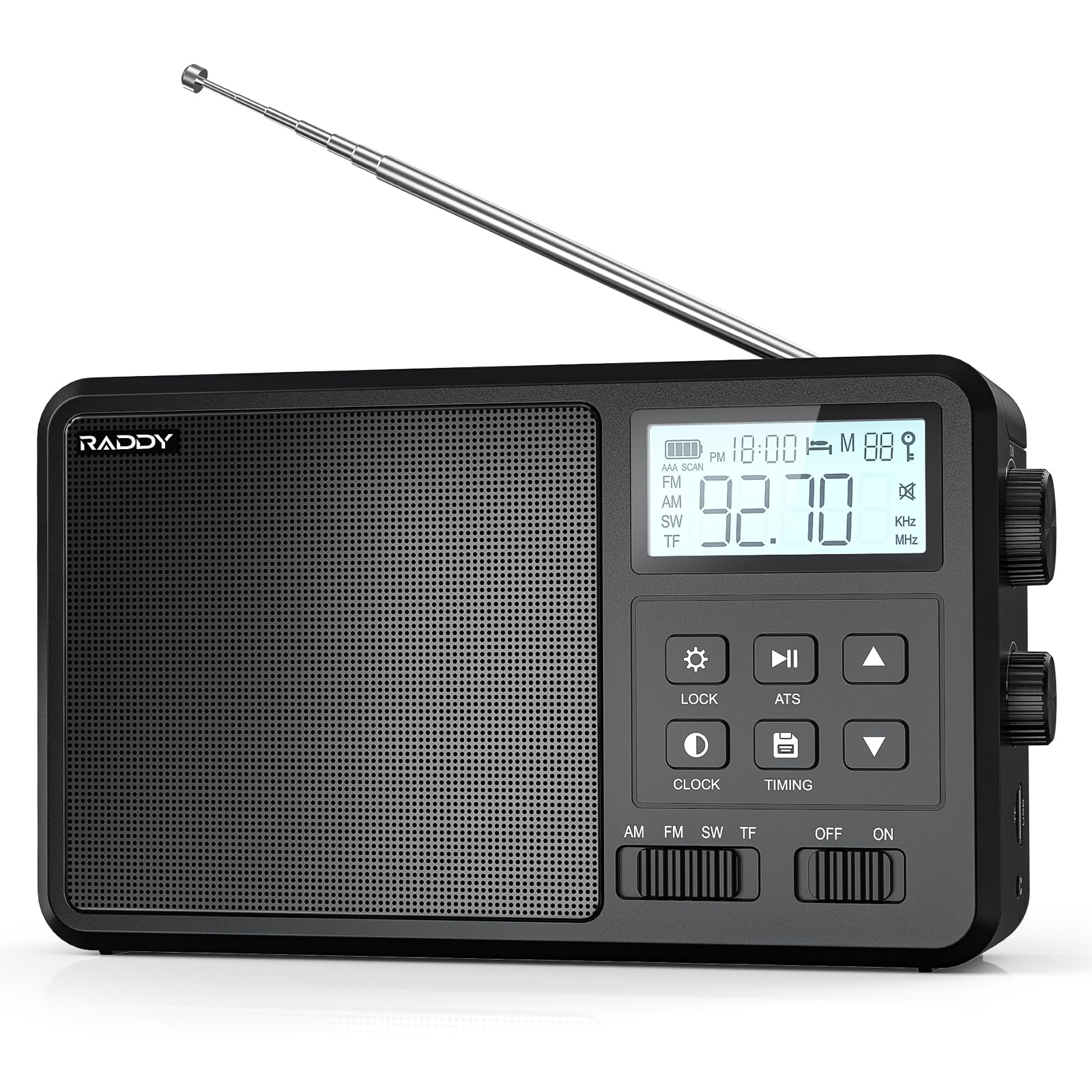 Raddy RF206 Digital AM FM Shortwave Radio with Bluetooth, LCD Display, 8W Speaker, TF Card/USB Playback - Portable Battery Operated Radio for Home, Emergency, Camping & Outdoor Use (AC/AA Battery Powered)