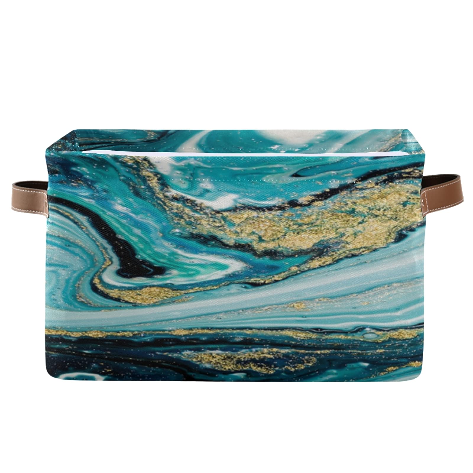 Luxury Gold Turquoise Blue Marble Texture Storage Basket - Waterproof Laundry Hamper & Baby Nursery Organizer with Handles for Toys, Clothes, Room & Closet Organization - Perfect for Home Decor, Kids' Room Storage and Bathroom Laundry Organization