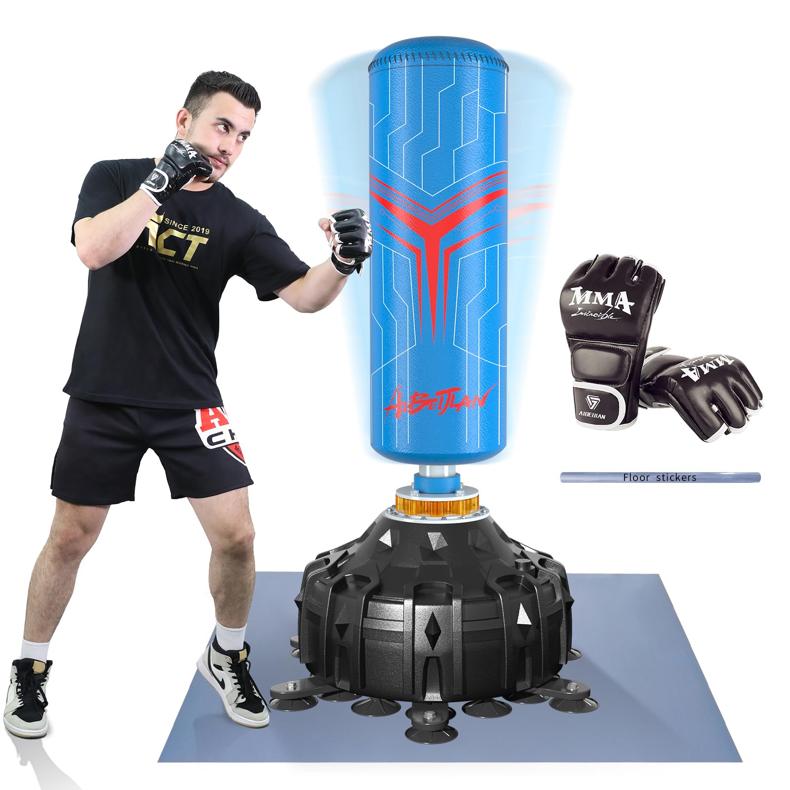 Freestanding Punching Bag with Boxing Gloves - Heavy Duty Kickboxing Bag with Suction Cup Base for Adults & Teens - Perfect for Home, Office & Gym Workouts - Improve Boxing Skills & Fitness Training