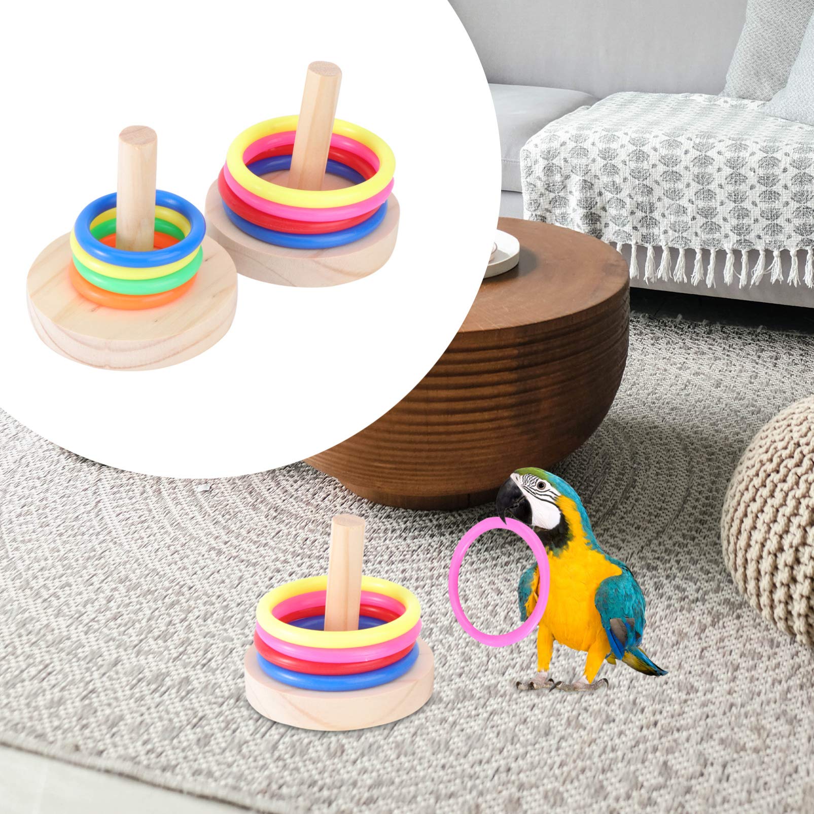 Balacoo 2-Pack Parrot Ring Toss Toys - Wooden & Plastic Bird Training Chew Toys for Intelligence Development | Interactive Pet Bird Supplies for Playtime & Mental Stimulation