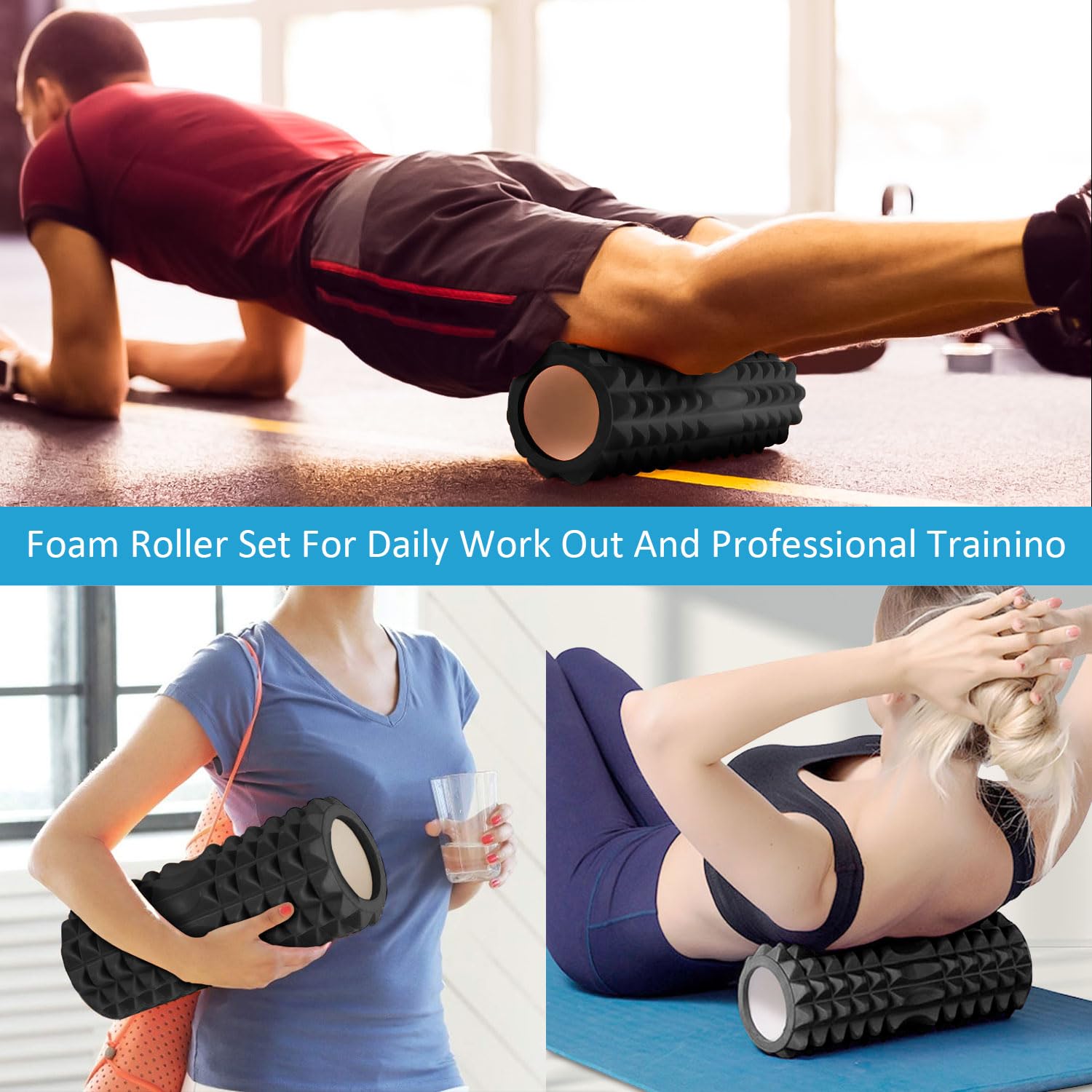Premium 5-in-1 Foam Roller Set - High Density Muscle Massage Roller with Yoga Roller Stick, Massage Ball & Resistance Bands for Deep Tissue Pain Relief - Perfect for Back, Legs & Full Body Recovery - Ideal for Yoga, Gym Workouts & Post-Exercise Recovery (Black)