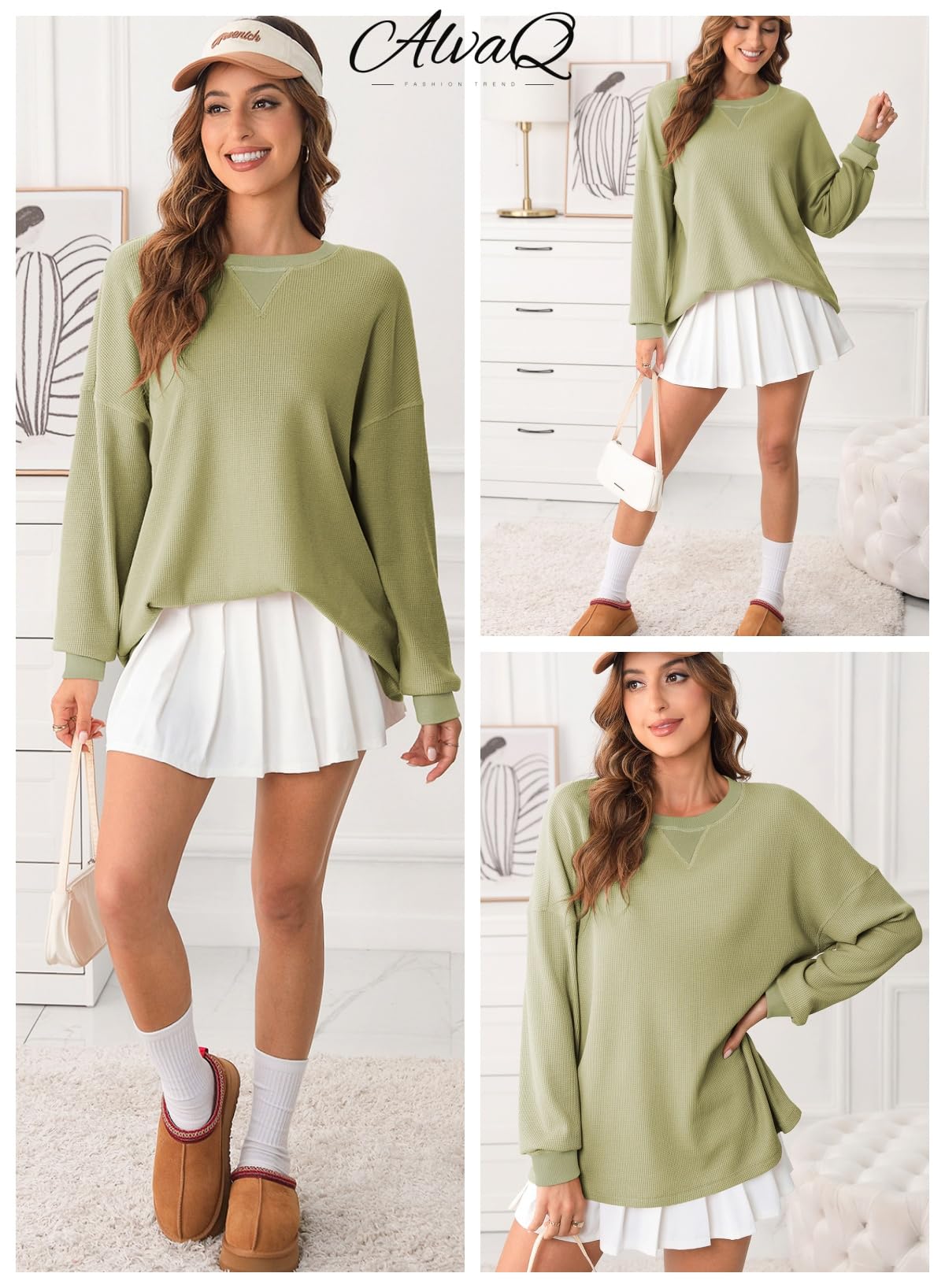 AlvaQ Women's Long Sleeve Waffle Knit Tunic Top - Fall 2024 Fashion Blouse for Casual & Dressy Wear | Perfect for Office, Date Night & Autumn Outfits