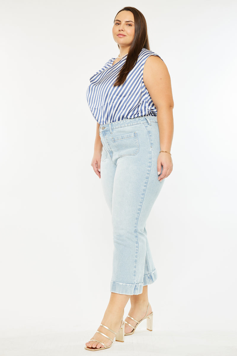 Abigail High Rise Cropped Flare Jeans for Women - Plus Size Stretch Denim Pants - Perfect for Casual Wear & Date Nights